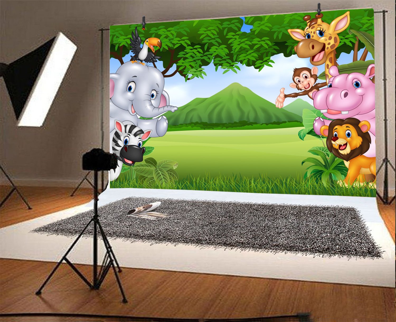 Leyiyi 10x8ft Cartoon Jungle Zoo Photography Backdrop - Elephant Lion Dragon Monkey Grassland Mountain Design for Birthday Party, Baby Shower, Photo Studio & Portrait Background (Vinyl Wallpaper Video Prop) - Perfect for Kids Room Decor, Themed Events & Social Media Content Creation