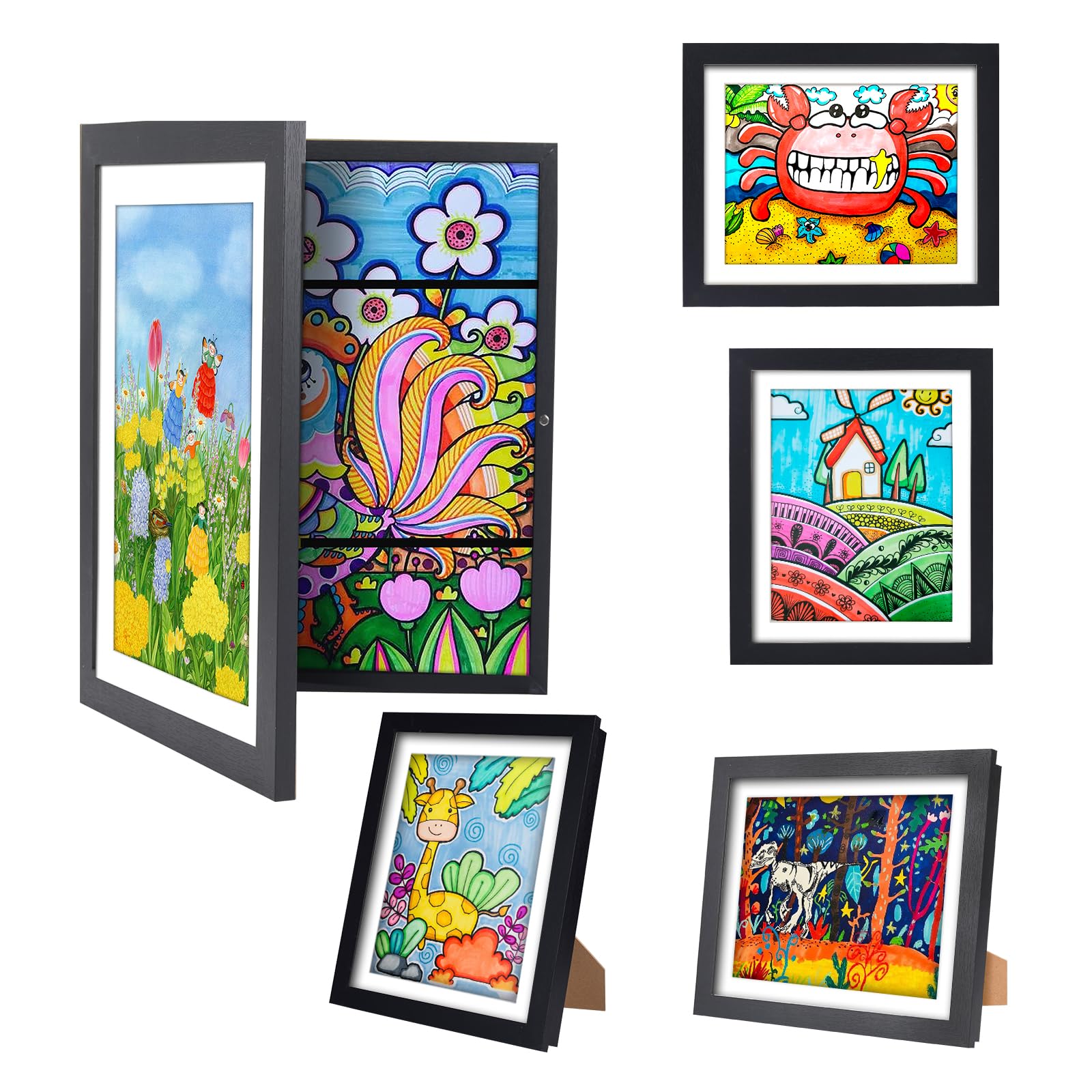 Kids Art Frame - Front Opening Holds 150 Artworks, 8.5x11 Black Display Frame for Children's Projects - Perfect for Classroom & Home Decor