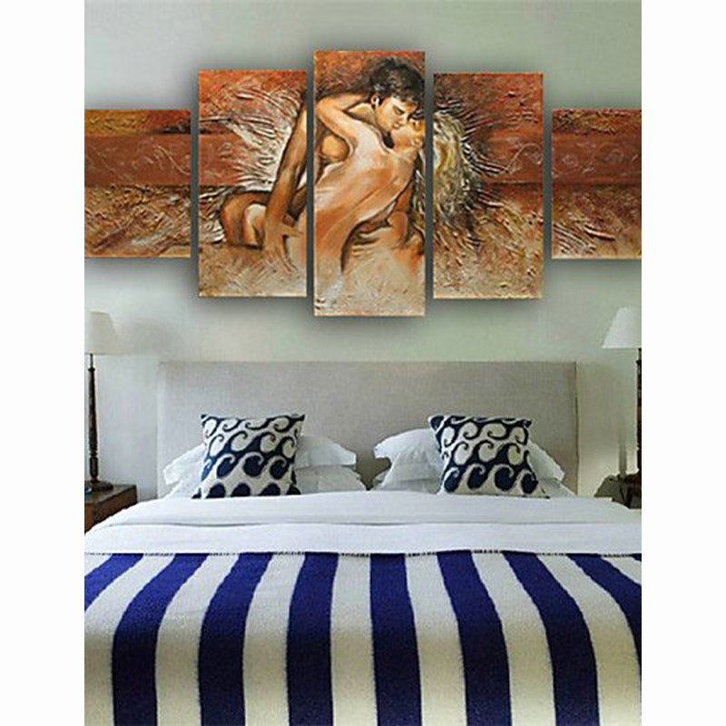 Hand-Painted Romantic Abstract Couple Oil Painting on Canvas - 5 Piece Set, Frameless Artwork for Bedroom & Living Room Decor