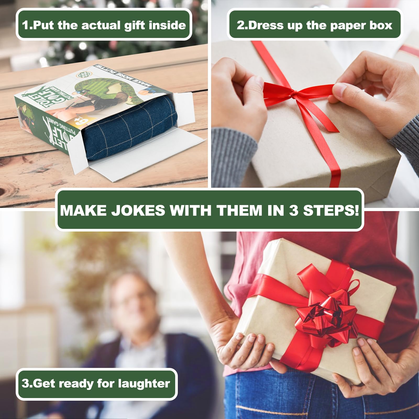2 PCS Toilet Golf Game Gag Gift Box - Funny Fake Present Box for Pranks & White Elephant Gifts - Perfect for Golfers, Husband, Dad, Brother & Boyfriend - Great for Birthday, Christmas & Office Party Jokes
