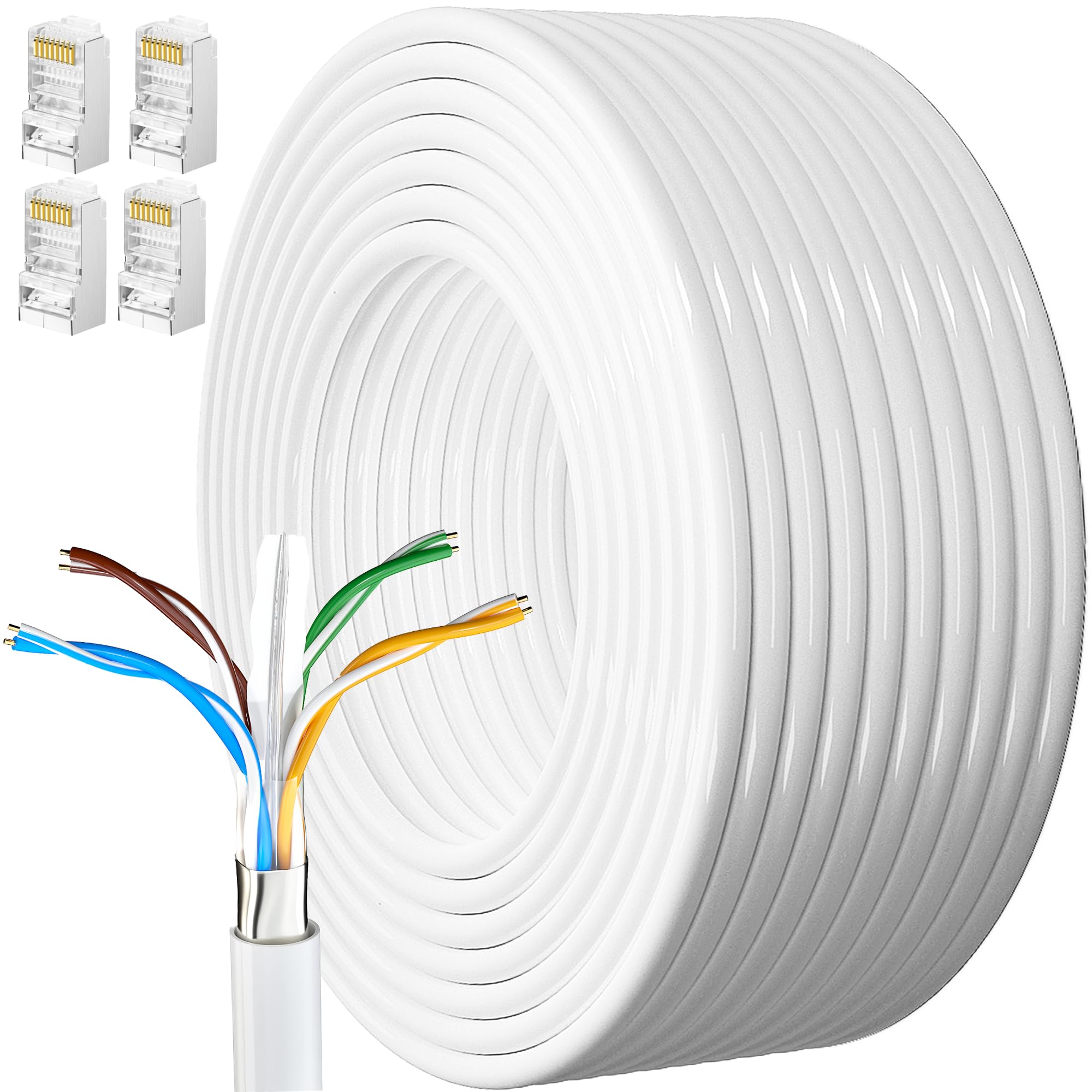 MEIPEK 20m Cat6 Outdoor Ethernet Cable - Shielded, Weatherproof, High-Speed Gigabit LAN Network Cable (23AWG, FTP, White) for Home, Office & Outdoor Internet Connections
