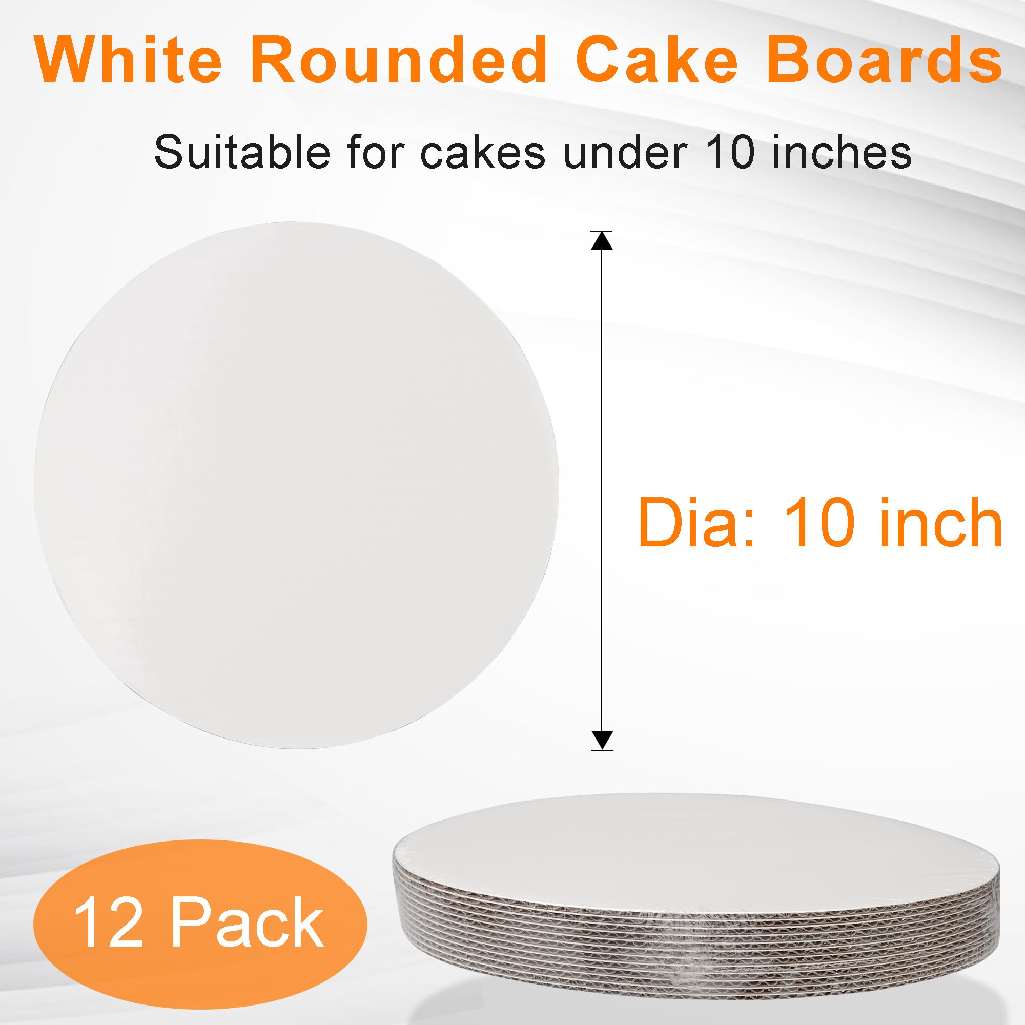 10 Inch Round White Corrugated Cake Boards - 12 Pack Disposable Sturdy Cardboard Cake Bases for Birthday, Wedding & Party Desserts - Perfect for Cake Decorating, Display & Serving