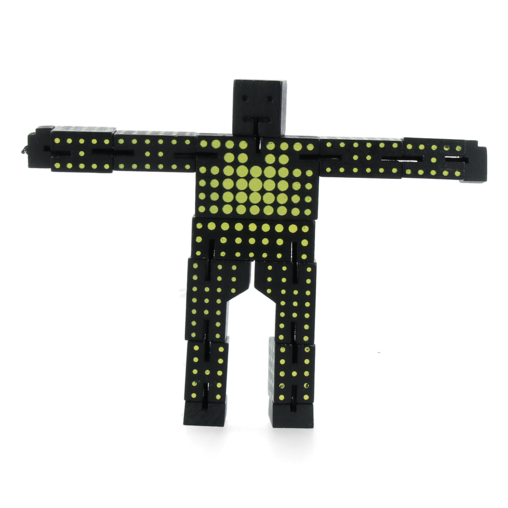 Cubebot Micro Dot Black & Yellow - Mini Wooden Puzzle Robot Toy for Kids & Adults - Perfect for Office Desk Decor, Stress Relief & Creative Play