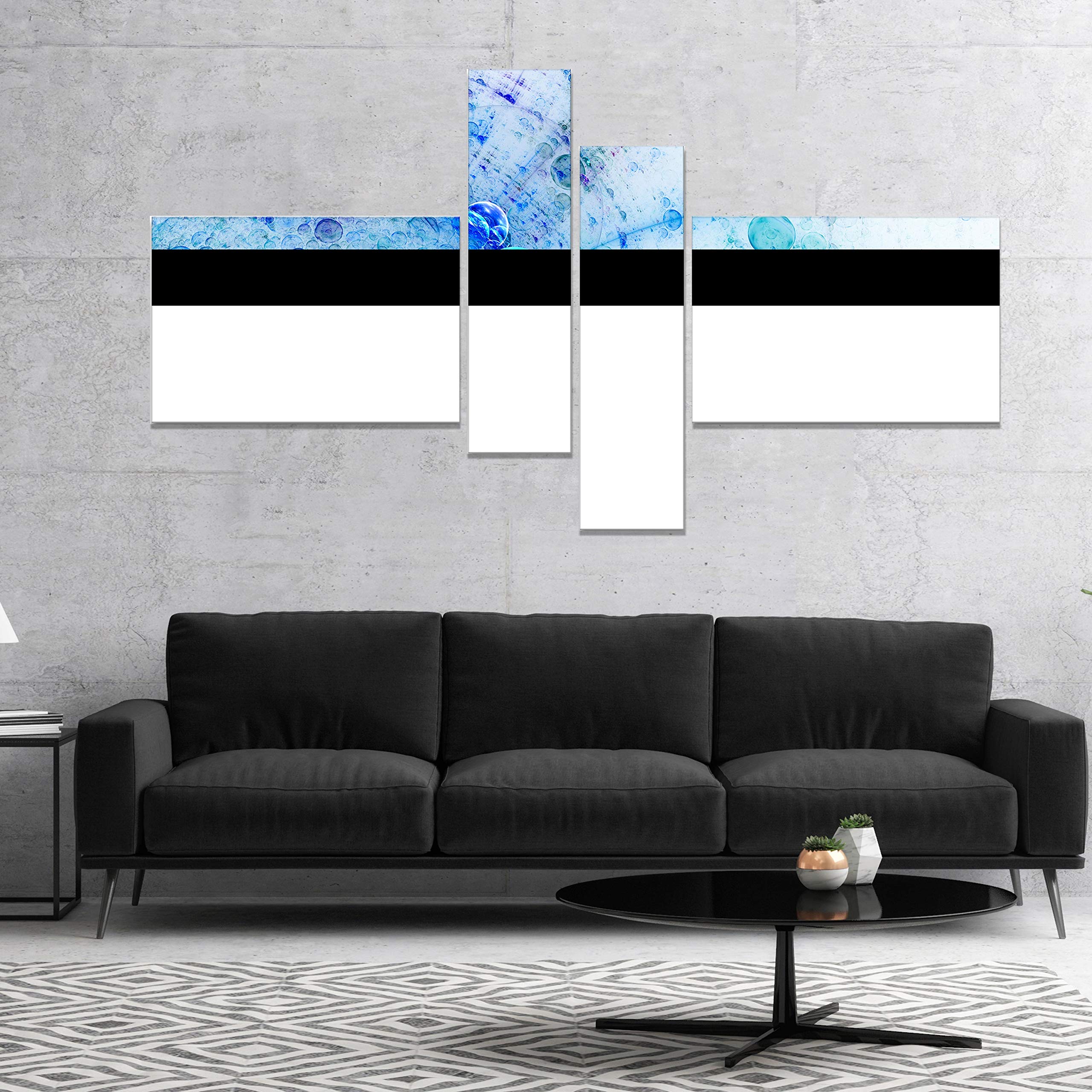 Abstract Wall Art Canvas - DESIGN ART 'World Bubbles Fractal Pattern' 60x32 Inch 4-Panel Modern Home Decor for Living Room, Bedroom & Office