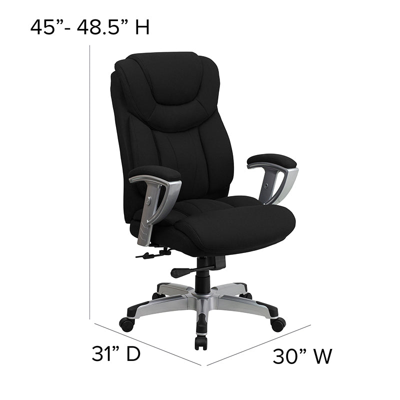 HERCULES Series Big & Tall 400 lb. Capacity Black LeatherSoft Executive Ergonomic Office Chair with Silver Adjustable Arms - Perfect for Home Office, Gaming, and Professional Workspaces