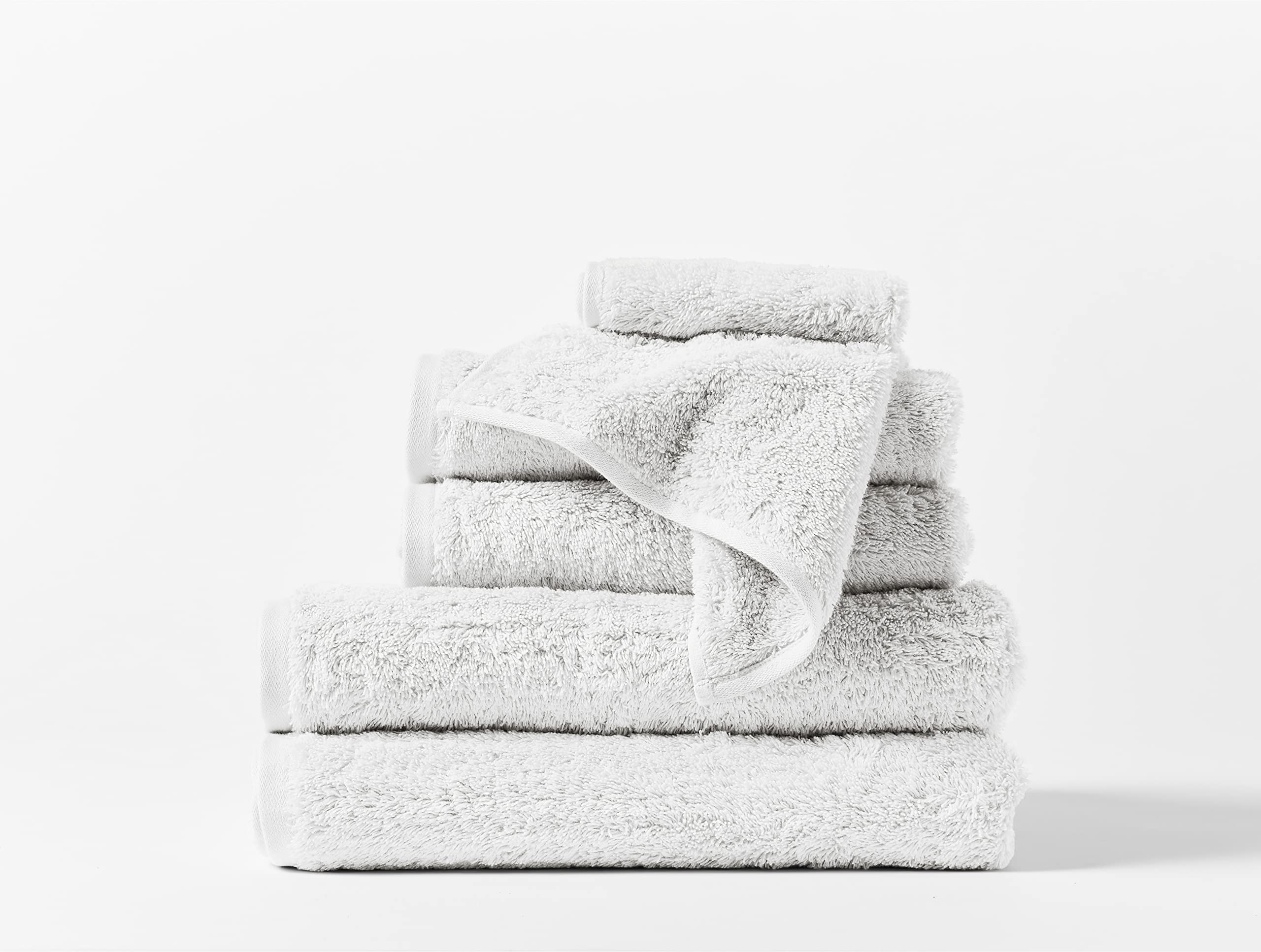 Coyuchi Cloud Loom Organic Cotton Bath Towel Set - 6 Piece Alpine White | Ultra Soft & Absorbent | Eco-Friendly Luxury Towels for Spa, Bathroom & Beach