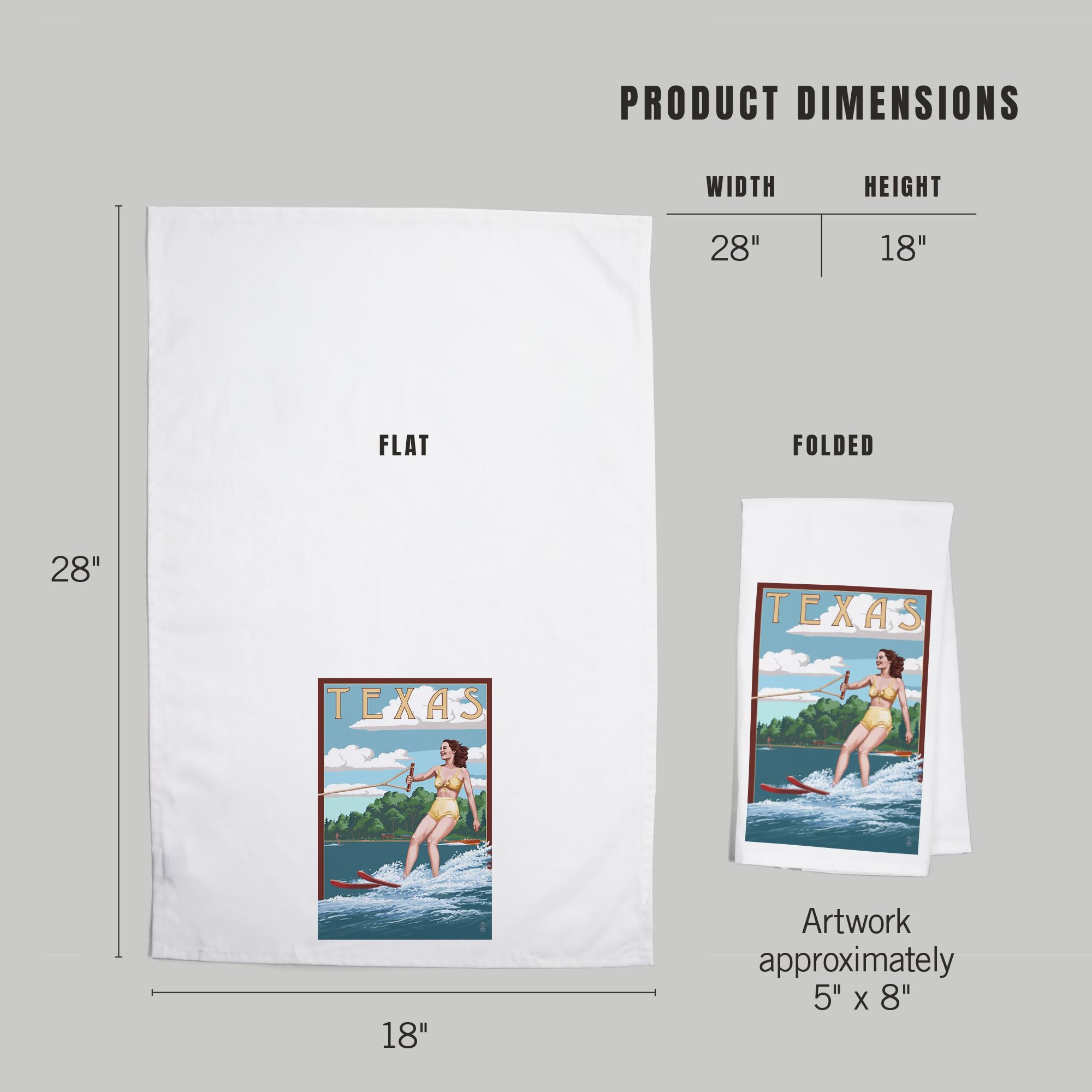 **Lantern Press Texas Water Skier and Lake Cotton Tea Towel – 100% Cotton Decorative Hand Towel for Kitchen, Home, and Gifts – Perfect for Drying Dishes, Decor, and Hostess Gifts**