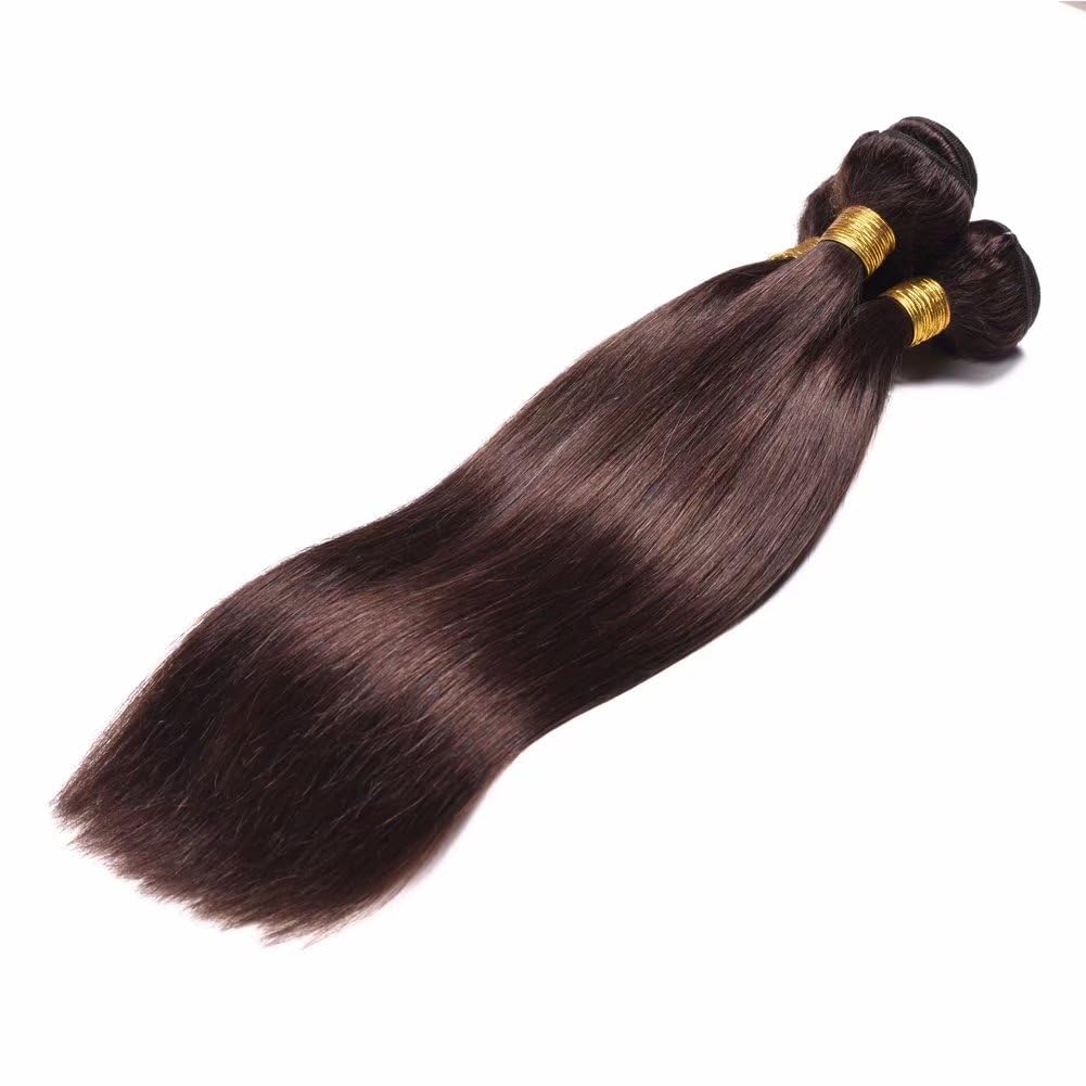 FEEL ME Brazilian Virgin Human Hair Bundles - 3 Bundles Straight Wave Weft (20 22 24 Inch) Unprocessed #2 Dark Brown Hair Extensions for Women | Perfect for Daily Wear, Parties & Special Occasions