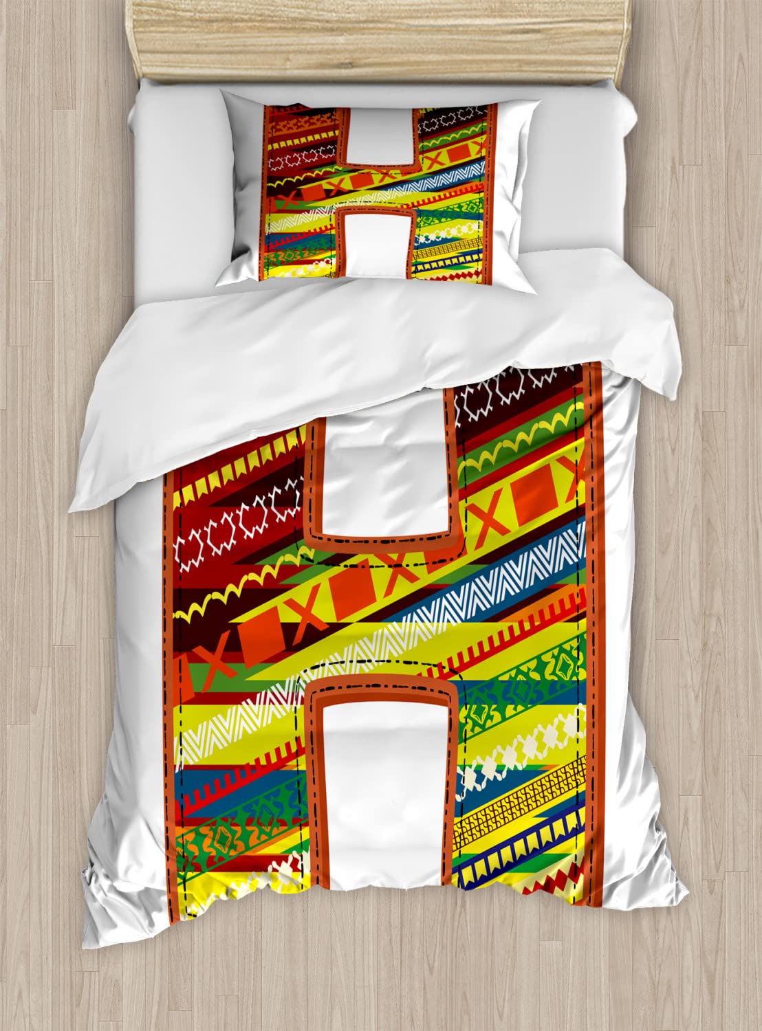 Ambesonne Letter N Duvet Cover Set - 2 Pack Twin Size Dark Coral Yellow Alphabet Bedding with 2 Duvet Covers & 2 Pillowcases - Perfect for Kids Room, Nursery, Dorm Decor or Unique Gift Idea