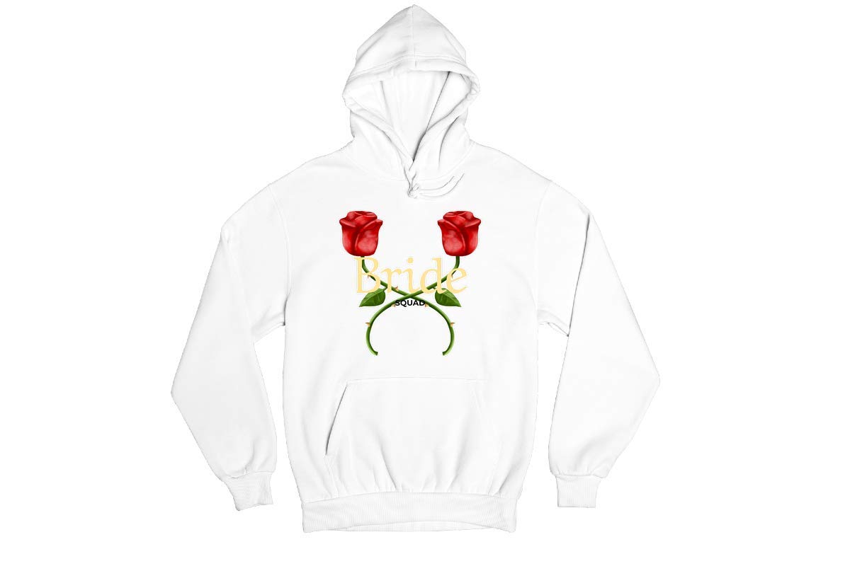 Bride Squad Wedding Engagement Hoodie - Rose Print Cotton Sweatshirt for Bachelorette Parties & Bridal Showers