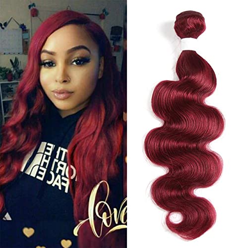 X-TRESS Burgundy Red Body Wave 1 Human Hair Bundles 8 Inch - Brazilian Virgin Hair Weft Extensions for Sew-in, Glue-in & Clip-in Hairstyles - Perfect for Daily Wear, Parties & Special Occasions
