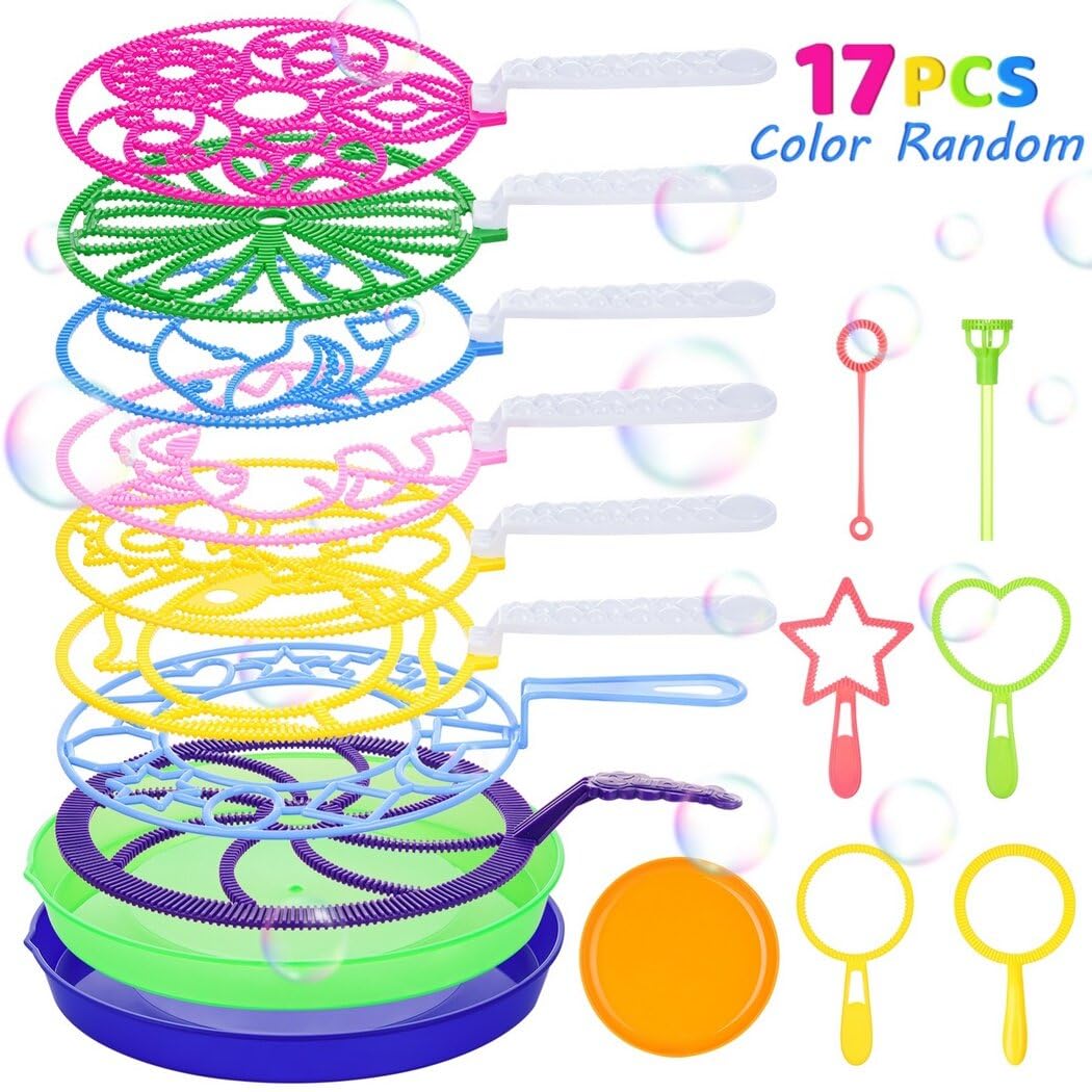 Bangcool Bubble Wands Set - 17 Piece Bubble Making Kit for Kids & Adults with Dinosaur & Shark Wands, Bubble Trays - Perfect for Birthday Parties, Outdoor Play, Summer Activities & Family Fun