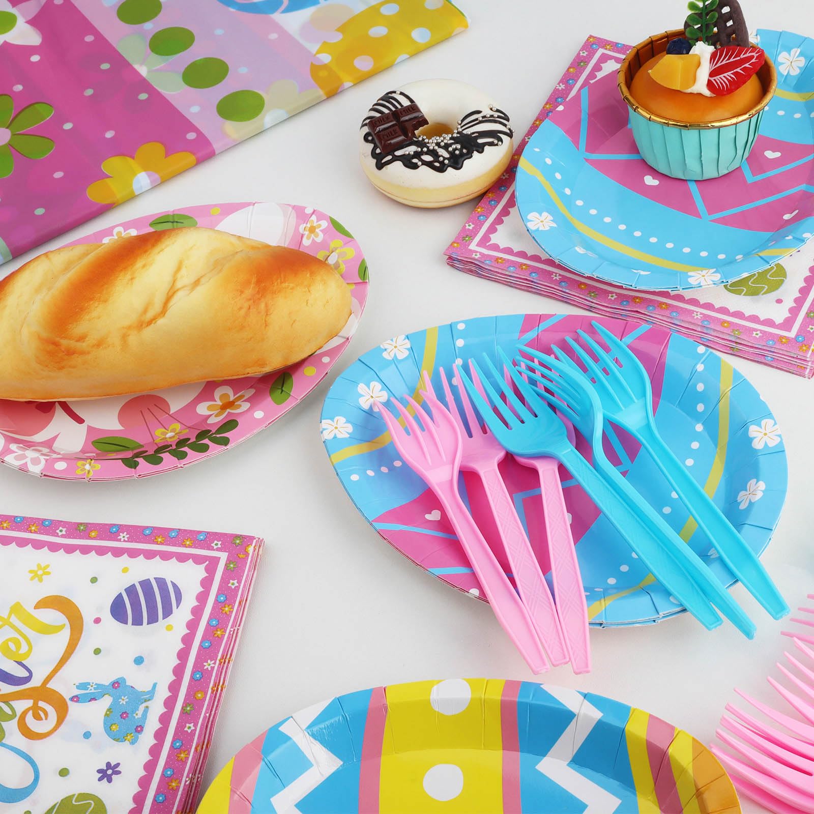 24-Piece Easter Party Supplies Set - Disposable Plates, Napkins, Forks & Tablecloth | Bunny & Egg Themed Paper Tableware for Easter Dinner Decorations | Perfect for Easter Brunch, Family Gatherings & Holiday Celebrations