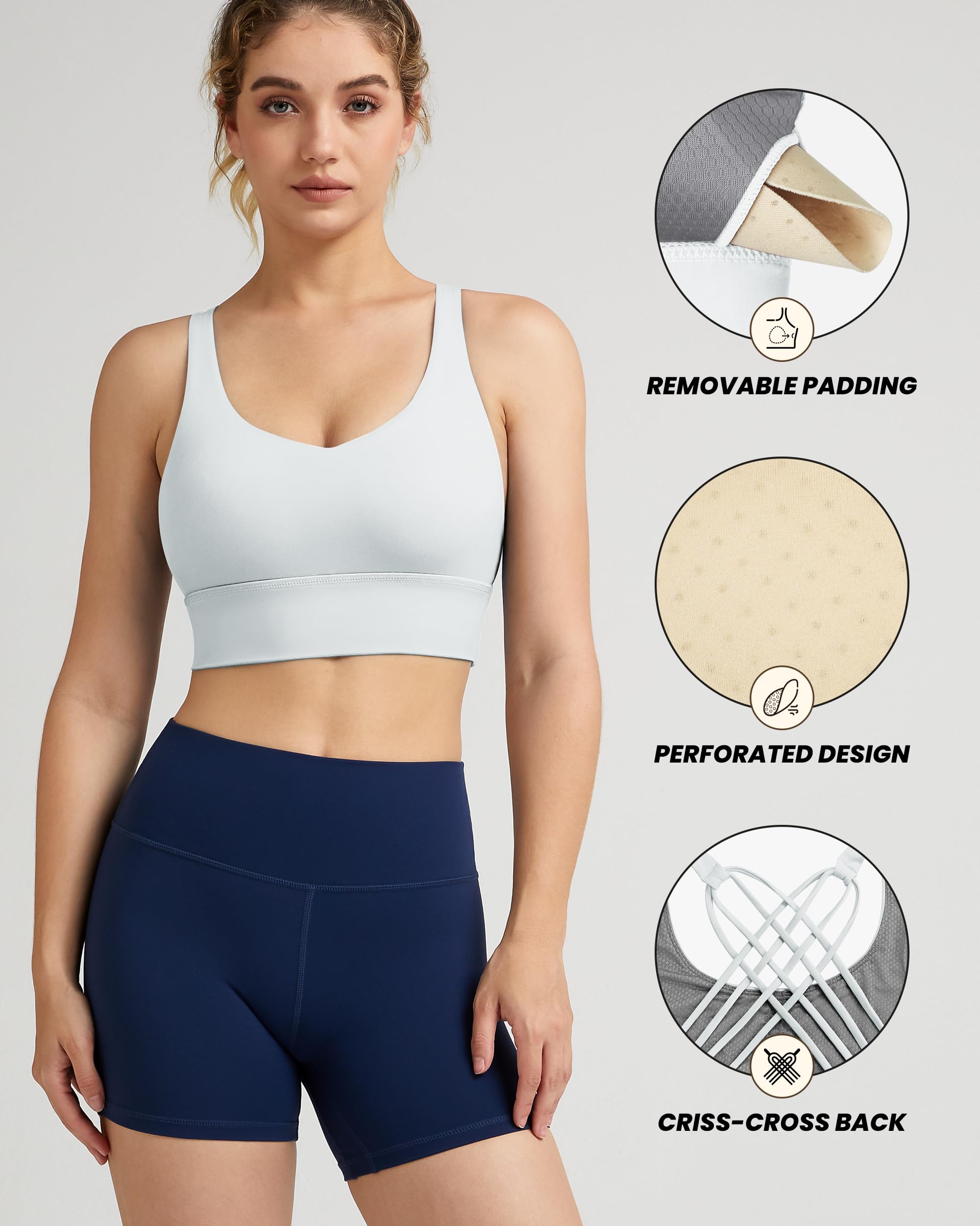 QUEENIEKE Women's Wirefree Criss Cross Sports Bra - Longline Strappy Yoga Workout Top for Running, Gym & Activewear