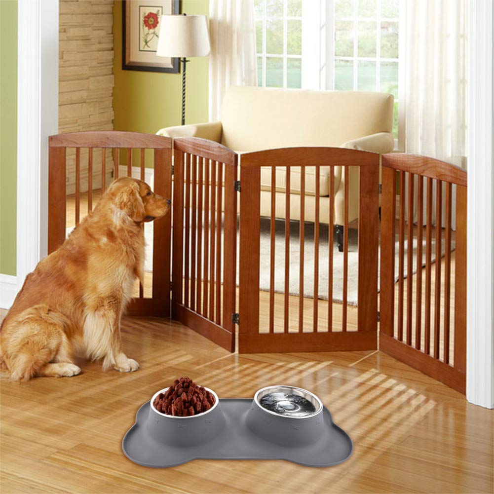 Non-Slip Stainless Steel Dog Bowls with Silicone Mat - 26.5oz No Spill Pet Food & Water Bowls Set for Medium Dogs - Perfect for Messy Eaters & Indoor/Outdoor Feeding