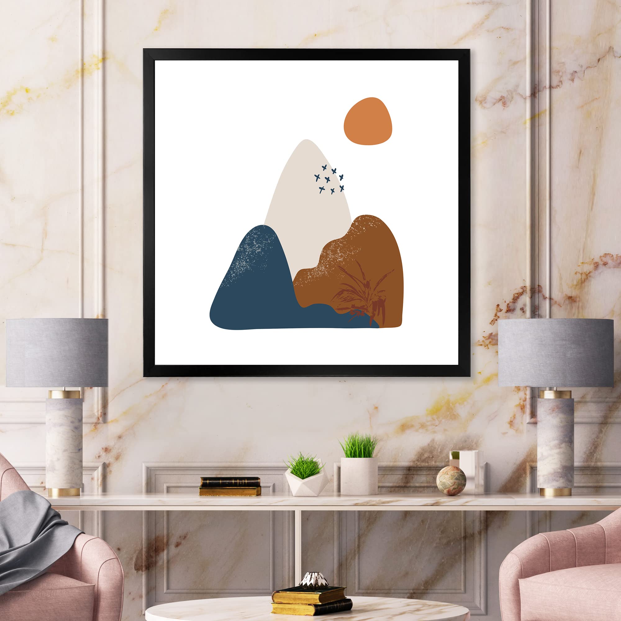 Abstract Flowers On Minimal Shapes VI - Modern Framed Wall Art Print for Living Room, Bedroom & Office Decor