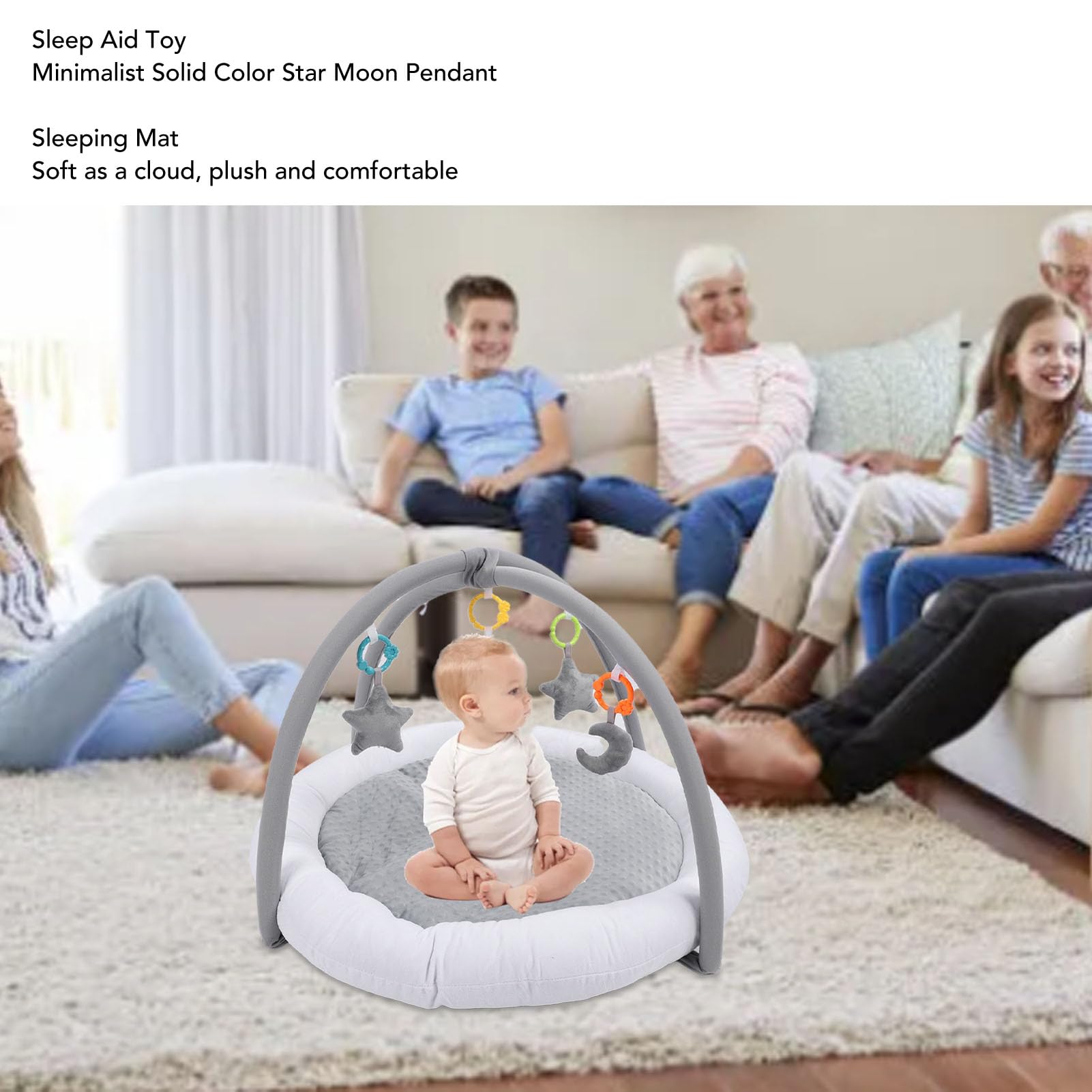 BTSEURY Baby Play Gym Mat - Soft Plush Sensory Activity Mat with 4 Toys for Newborns & Infants 0-24 Months | Thick Cotton Filling, Round Design for Tummy Time & Early Development | Perfect for Nursery, Daycare & Travel