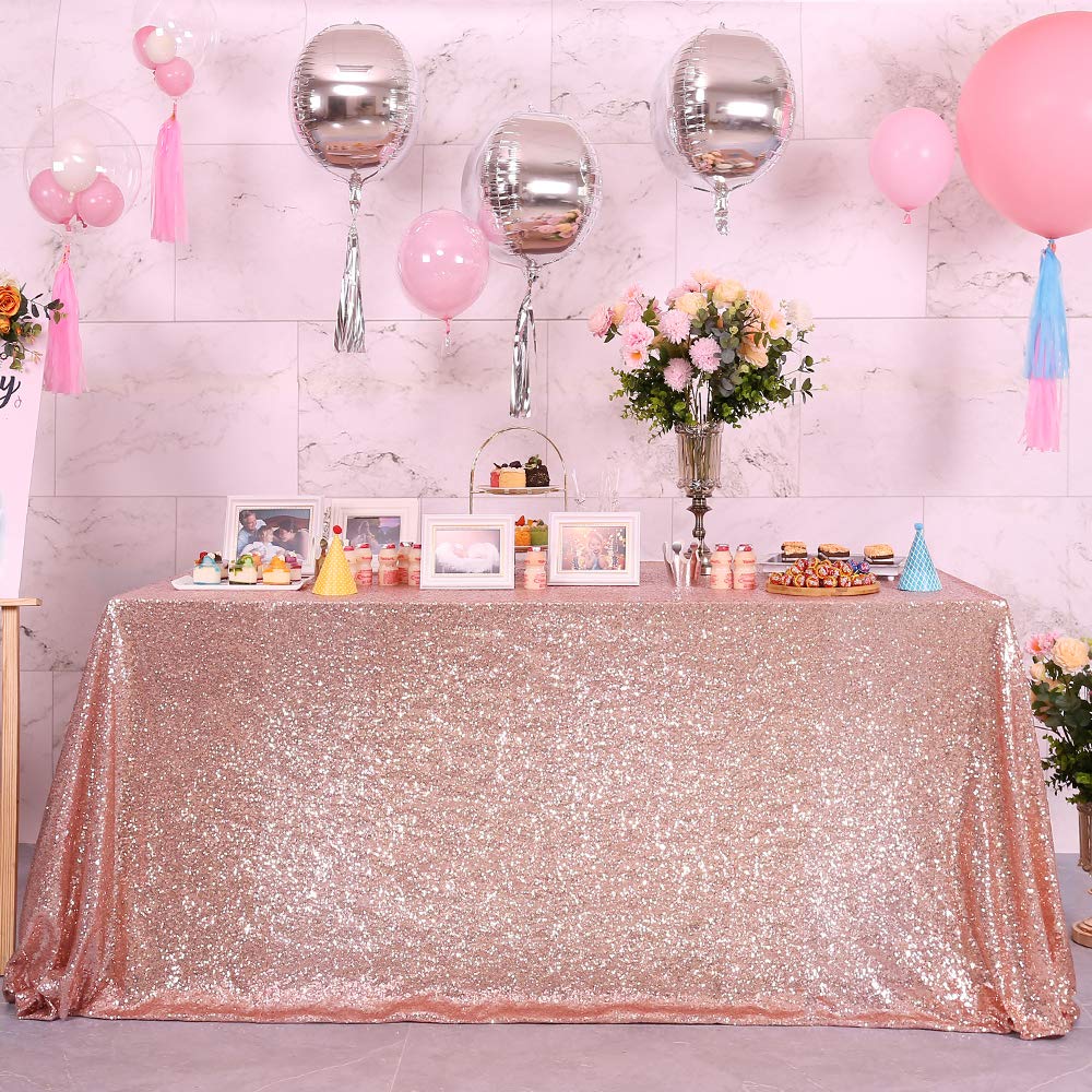 Glitter Rose Gold Sequin Tablecloth 60x102 Inches - Shimmering Rectangle Table Cover for Wedding, Birthday, Christmas Party Decor - Sparkly Linen Tablecloth for Banquet, Reception, Holiday Dinner Decoration