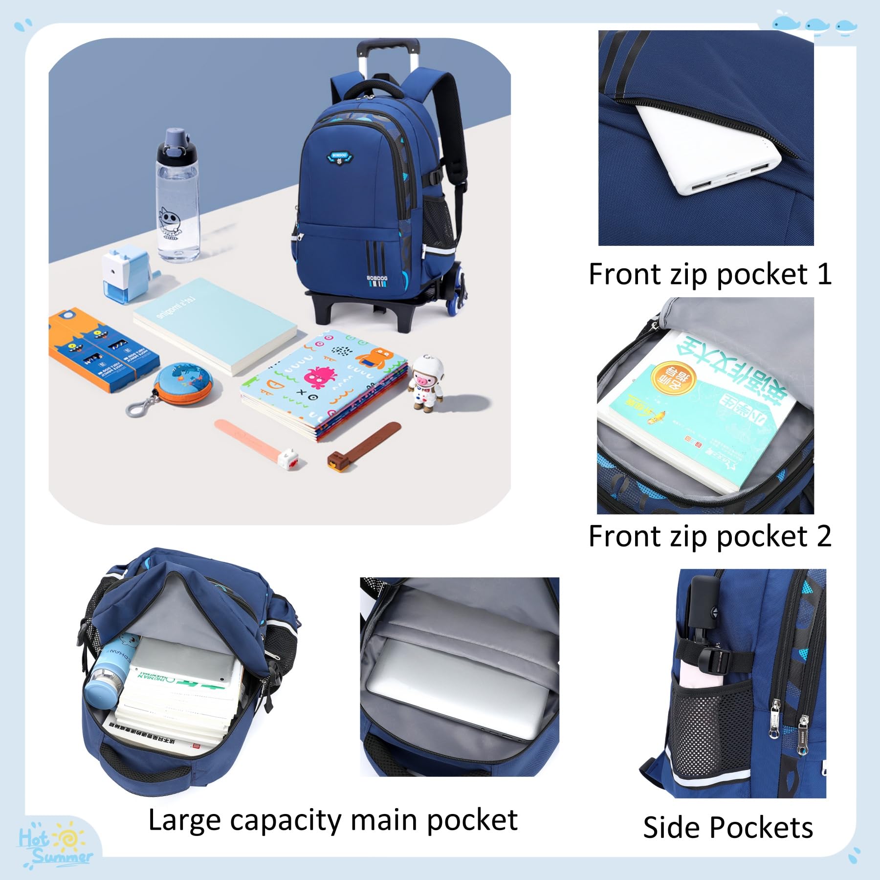 Elementary Rolling Backpack for Kids - Solid Color & Camo Prints Wheeled School Book Bag with Wheels for Boys - Perfect for School, Travel & Daily Use