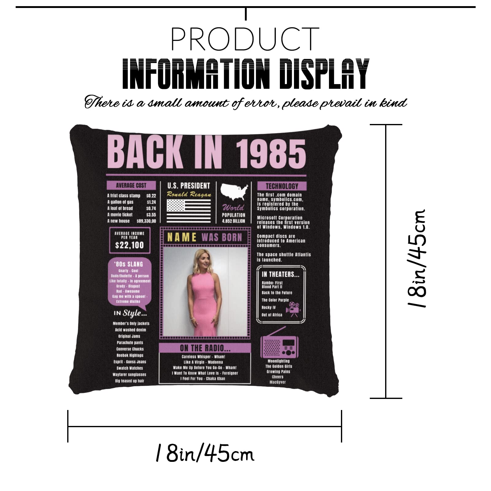 Custom 39th Birthday Throw Pillow for Women - Soft Purple 1985 Themed Gift for Men & Women, Perfect for Sofa Decor & Birthday Party Celebrations