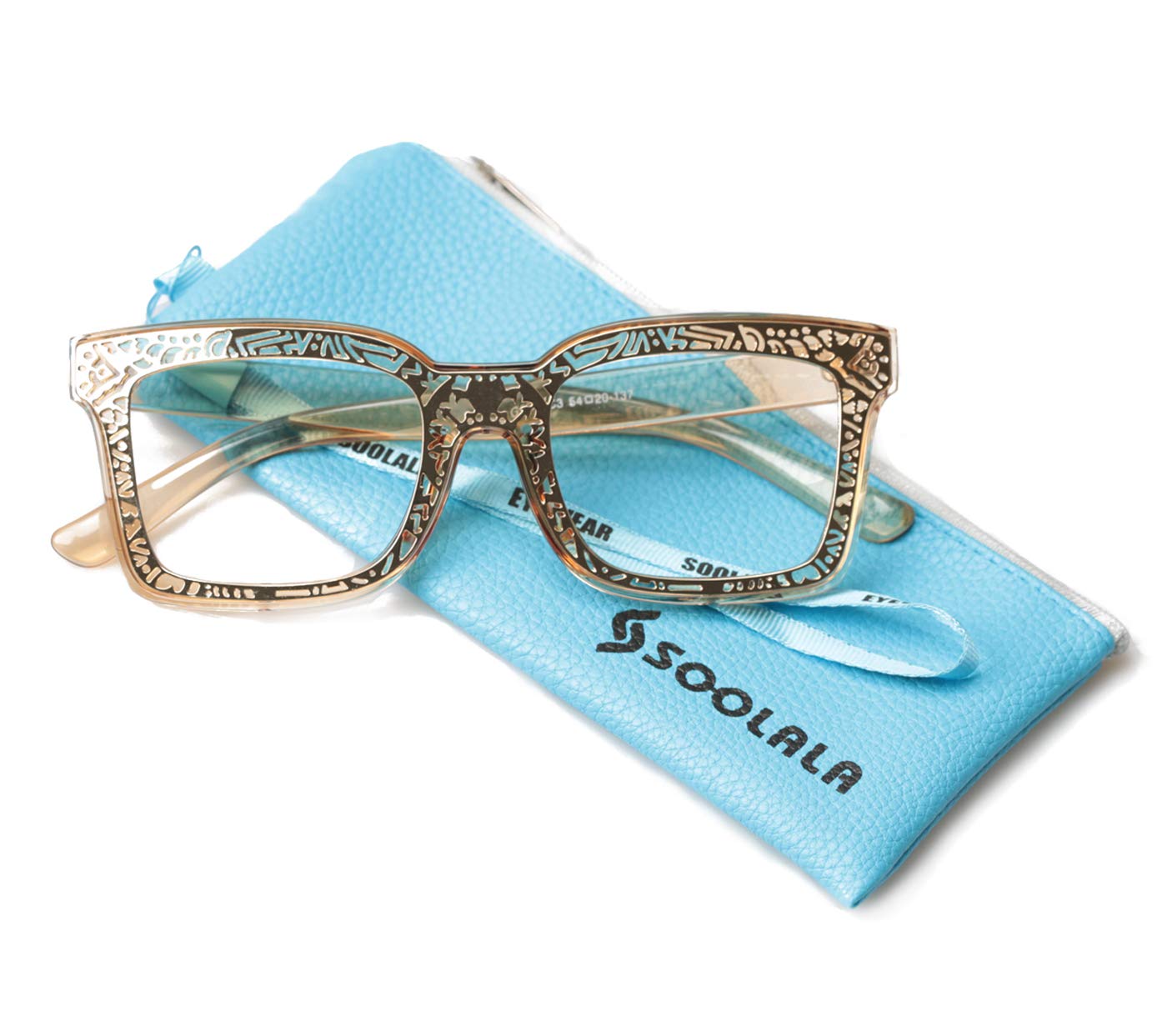 SOOLALA Women's Fashion Square Reading Glasses with Patterned Frames - Lightweight Readers for Women - Perfect for Reading, Computer Use & Daily Activities