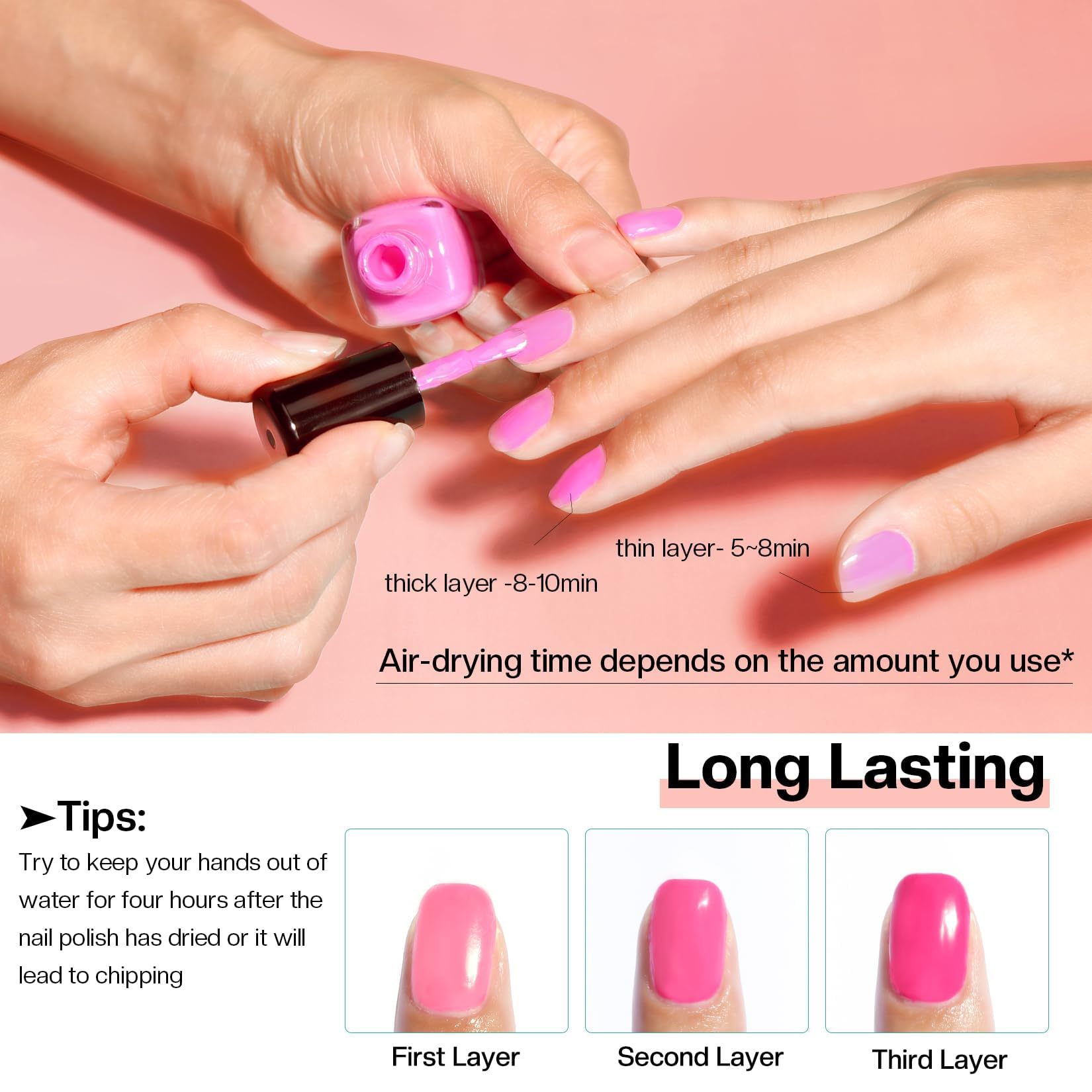 Morovan Nail Polish Set - 6 Hot Pink Quick Dry Nail Polish Kit with Air Dry Technology | Perfect for Women's Manicure, Pedicure & Holiday Gifts | Great for Parties, Weddings, Date Nights & Special Occasions