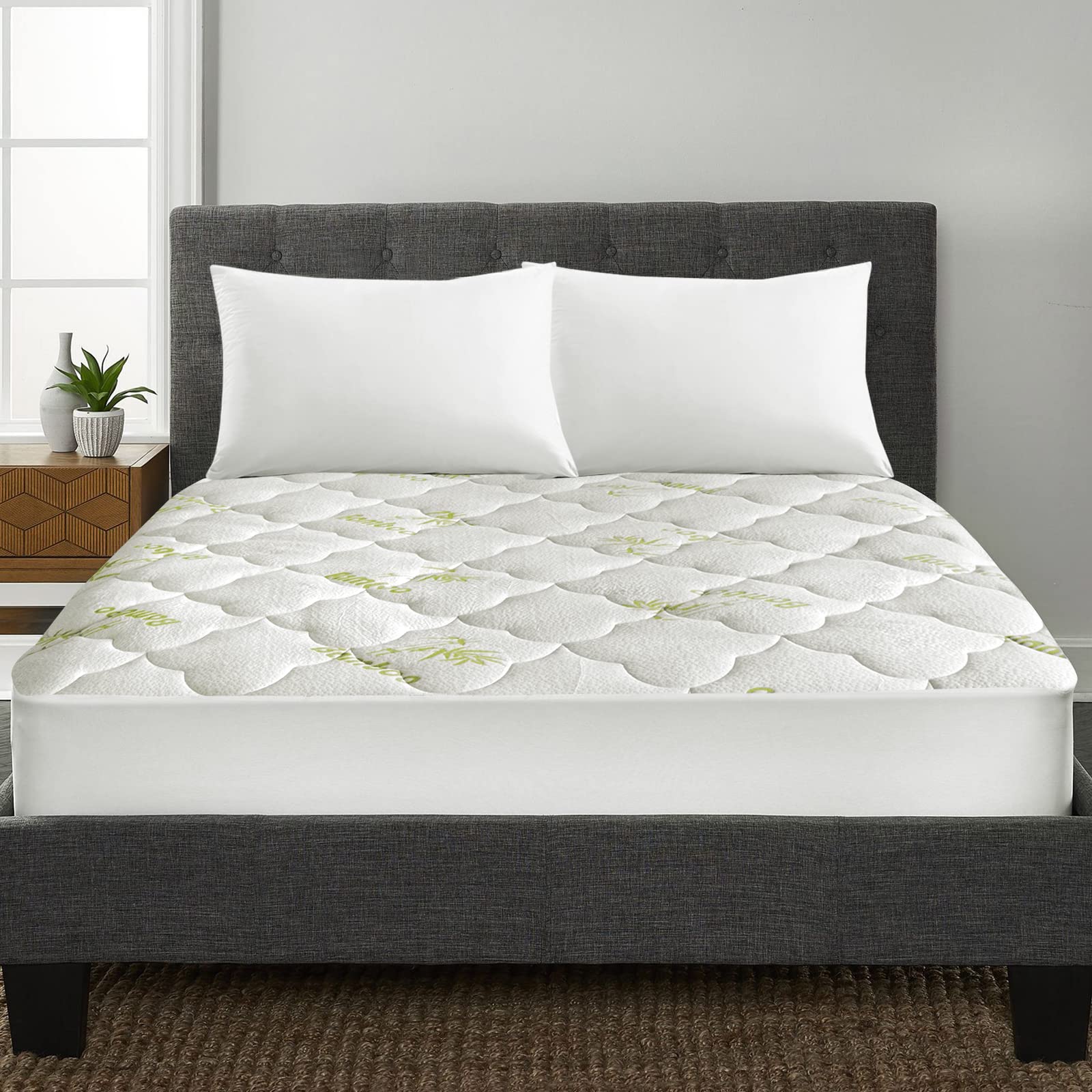 Queen Size Bamboo Viscose Mattress Topper - Soft, Breathable & Noiseless Air Mattress Cover for Camping, Stretches up to 18