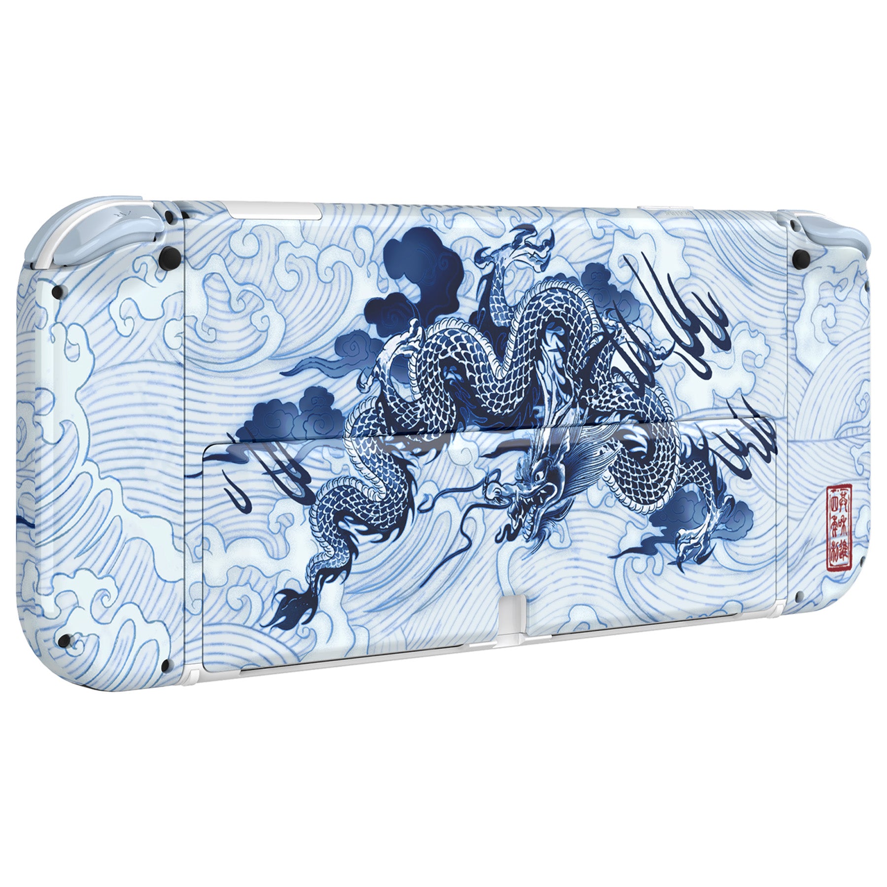 eXtremeRate Porcelain Dragon Full Set Shell for Nintendo Switch OLED - Replacement Back Plate, Kickstand & Joycon Controller Housing with Buttons | Durable Custom Design for Gaming Enthusiasts | Perfect for Home Entertainment and Portable Play