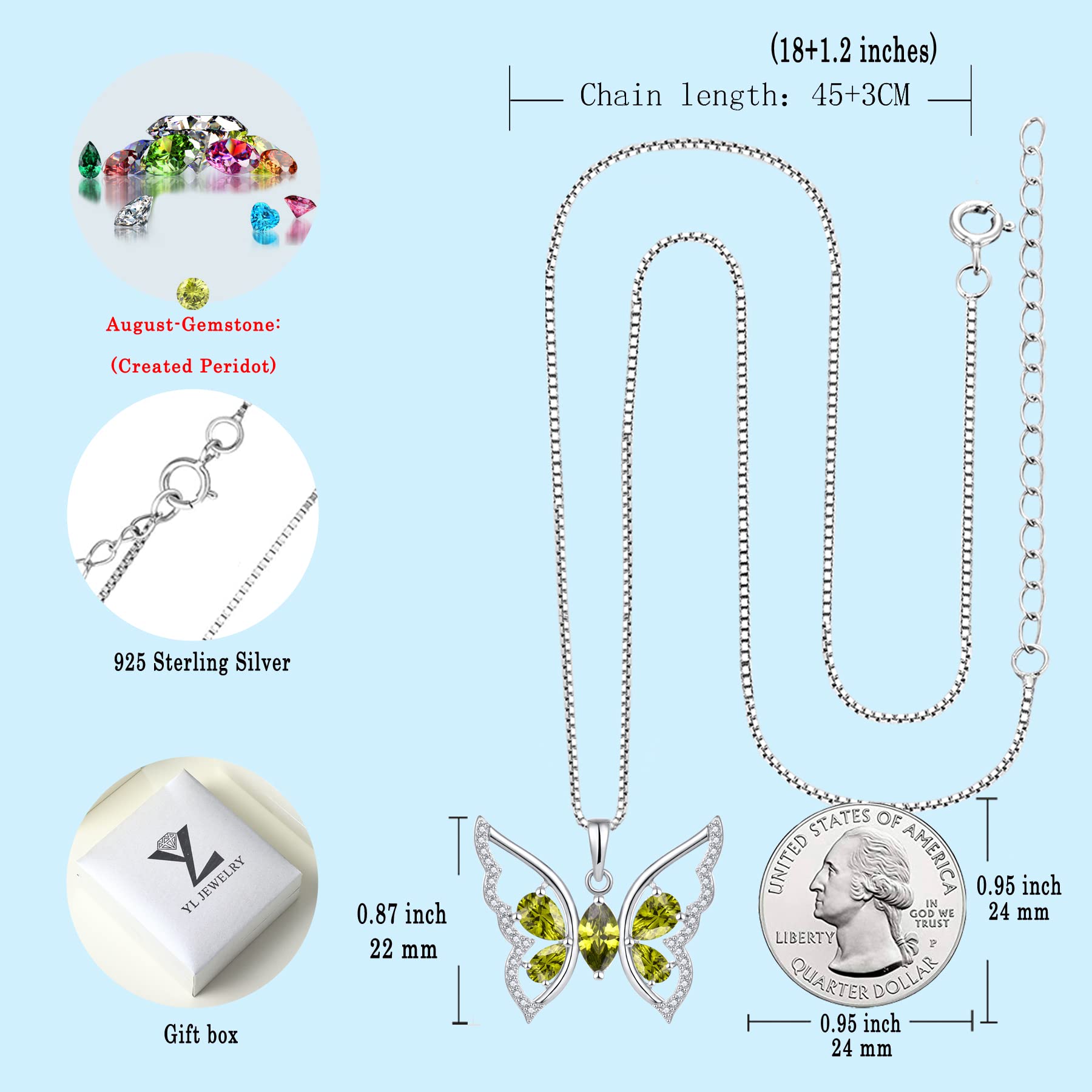 925 Sterling Silver Butterfly Necklace for Women - Elegant Birthstone Pendant Jewelry | Perfect Gift for Birthday, Anniversary & Special Occasions