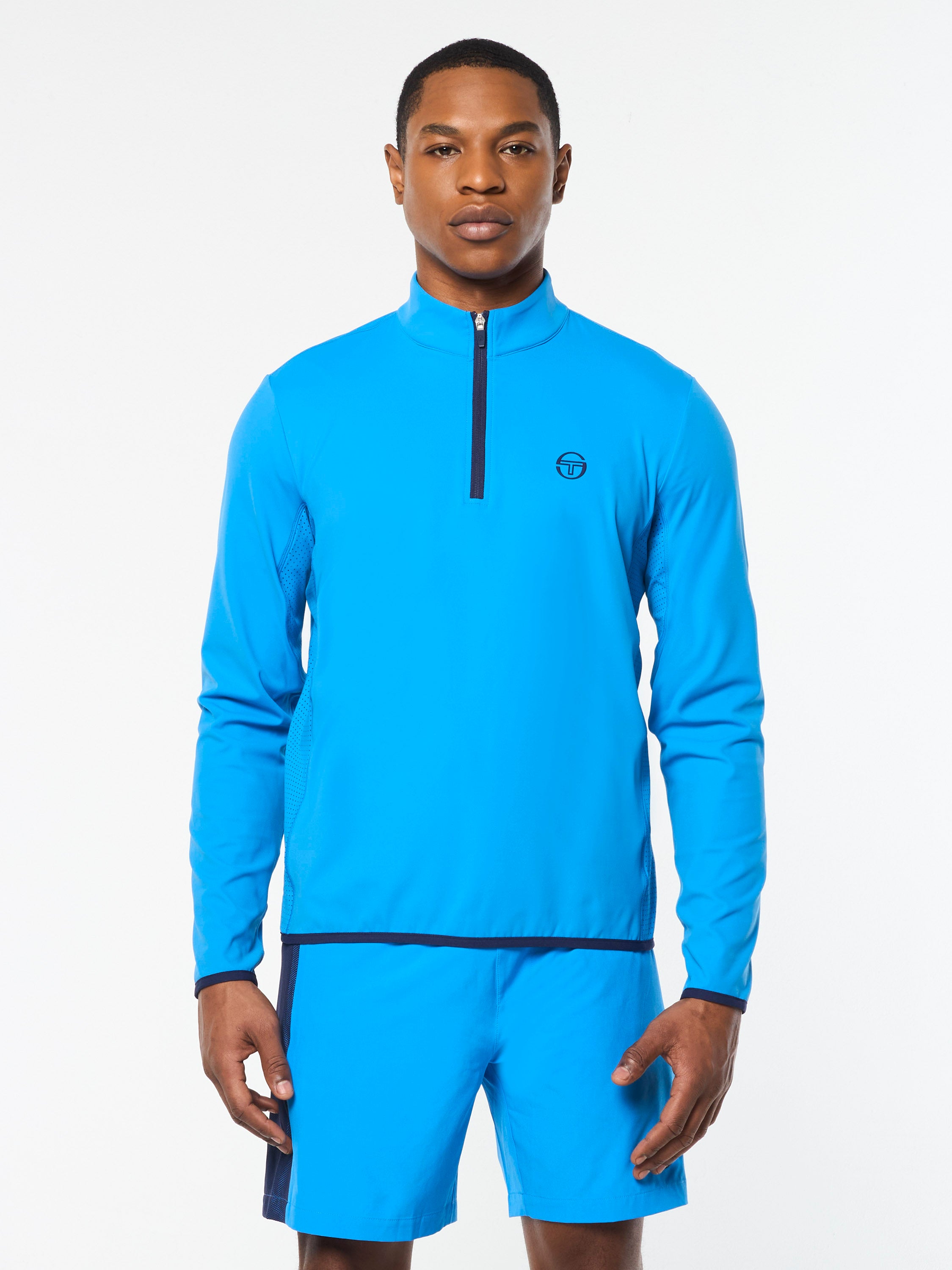 Elio Men's 1/4 Zip Pullover Sweatshirt - Lightweight French Blue Quarter-Zip Fleece Top for Casual Wear & Outdoor Activities