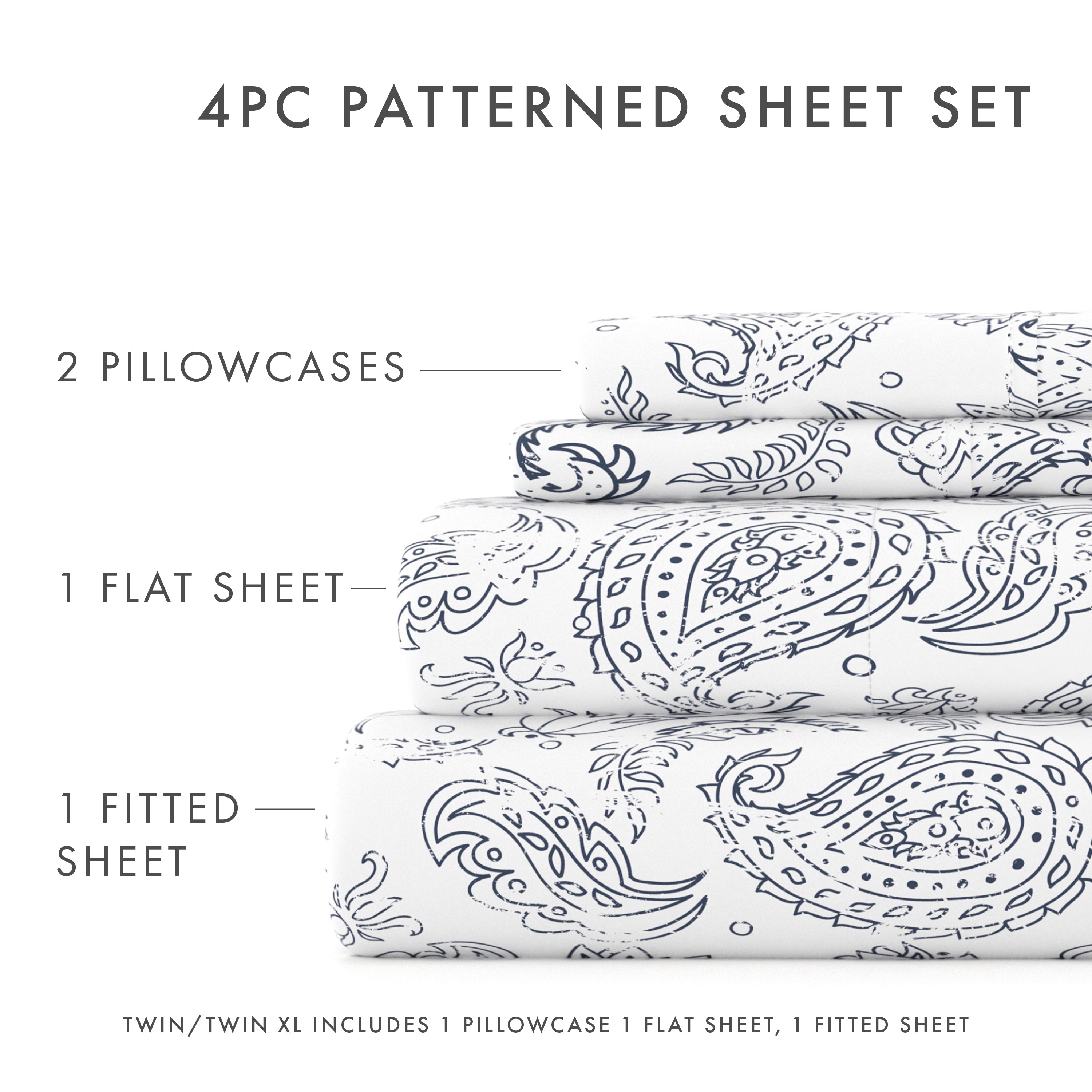Stylish Coarse Paisley Print 4-Piece Queen Size Bed Sheet Set - Soft Breathable Cotton for Comfortable Sleep & Bedroom Decor