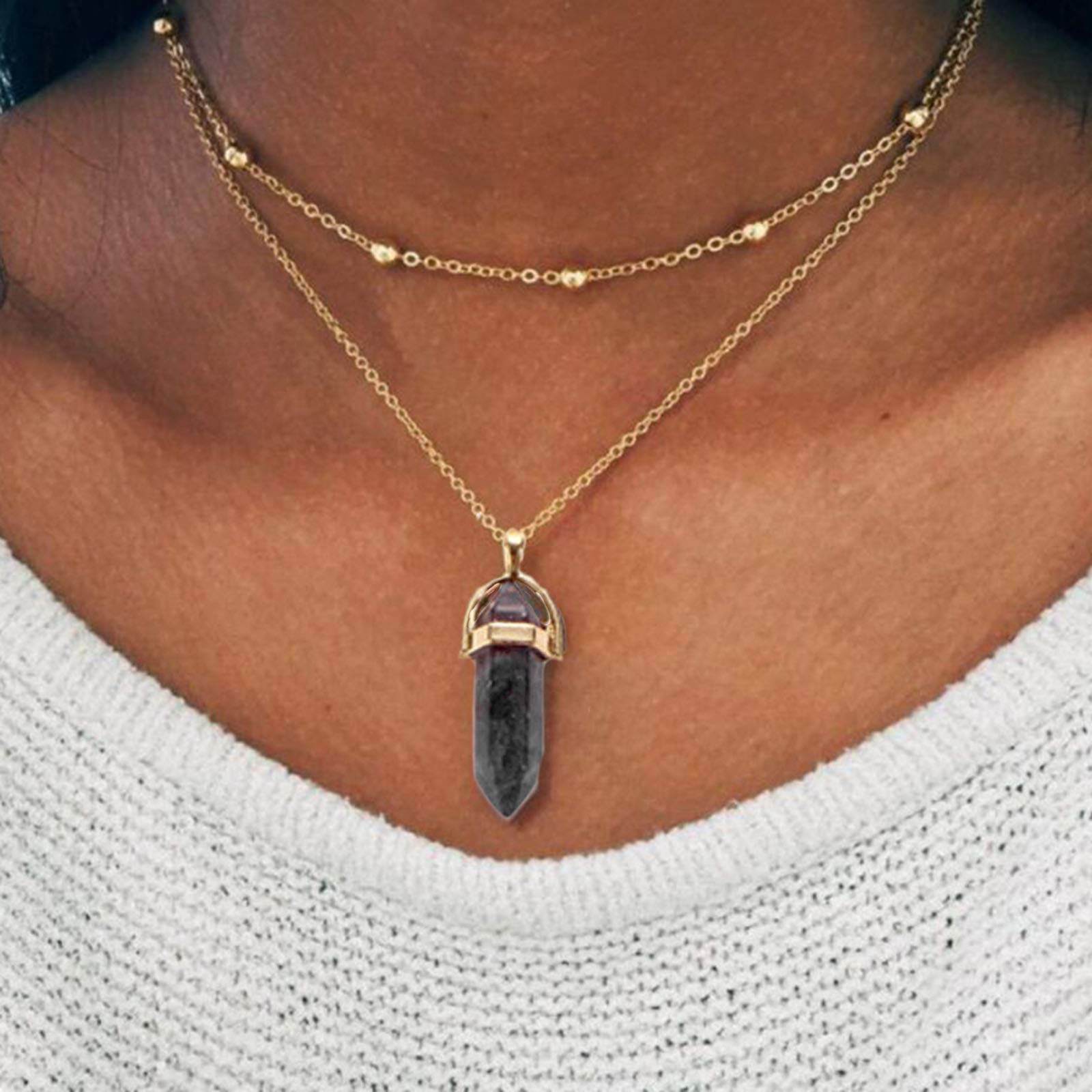 YienDoo Blue Starry Sky Crystal Necklace - Hexagonal Gemstone Chakra Healing Pendant with Gold Chain, Elegant Boho Jewelry for Women & Girls | Perfect for Meditation, Yoga, Spiritual Healing & Everyday Wear