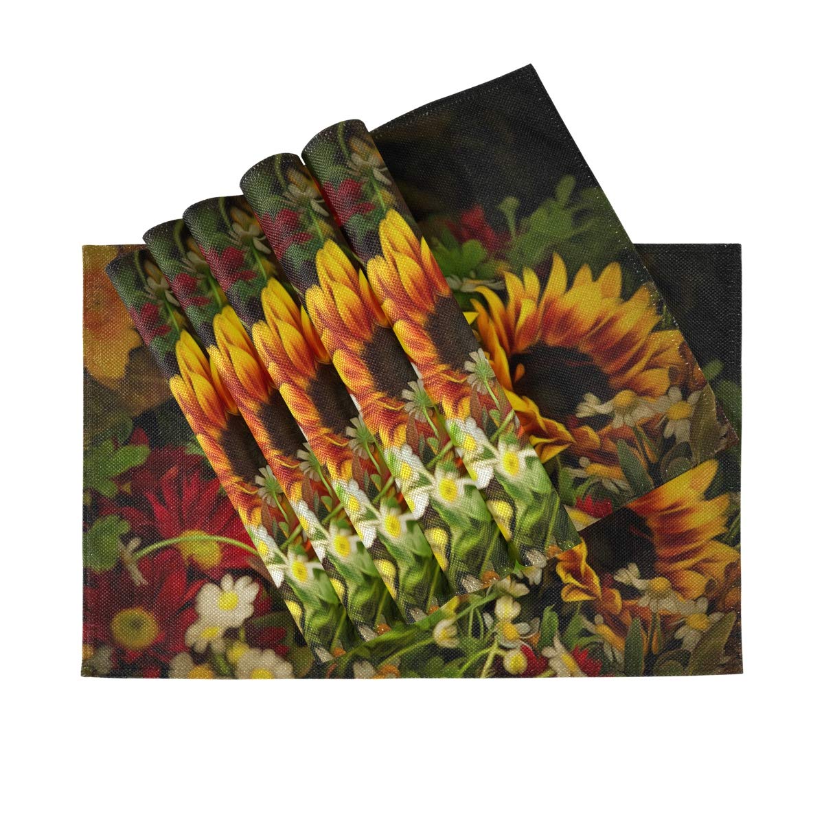 Blueangle Sunflower Placemats Set of 6 - Non-Slip Heat Resistant Table Mats for Dining Table Decor | Perfect for Kitchen, Party, and Home Decor