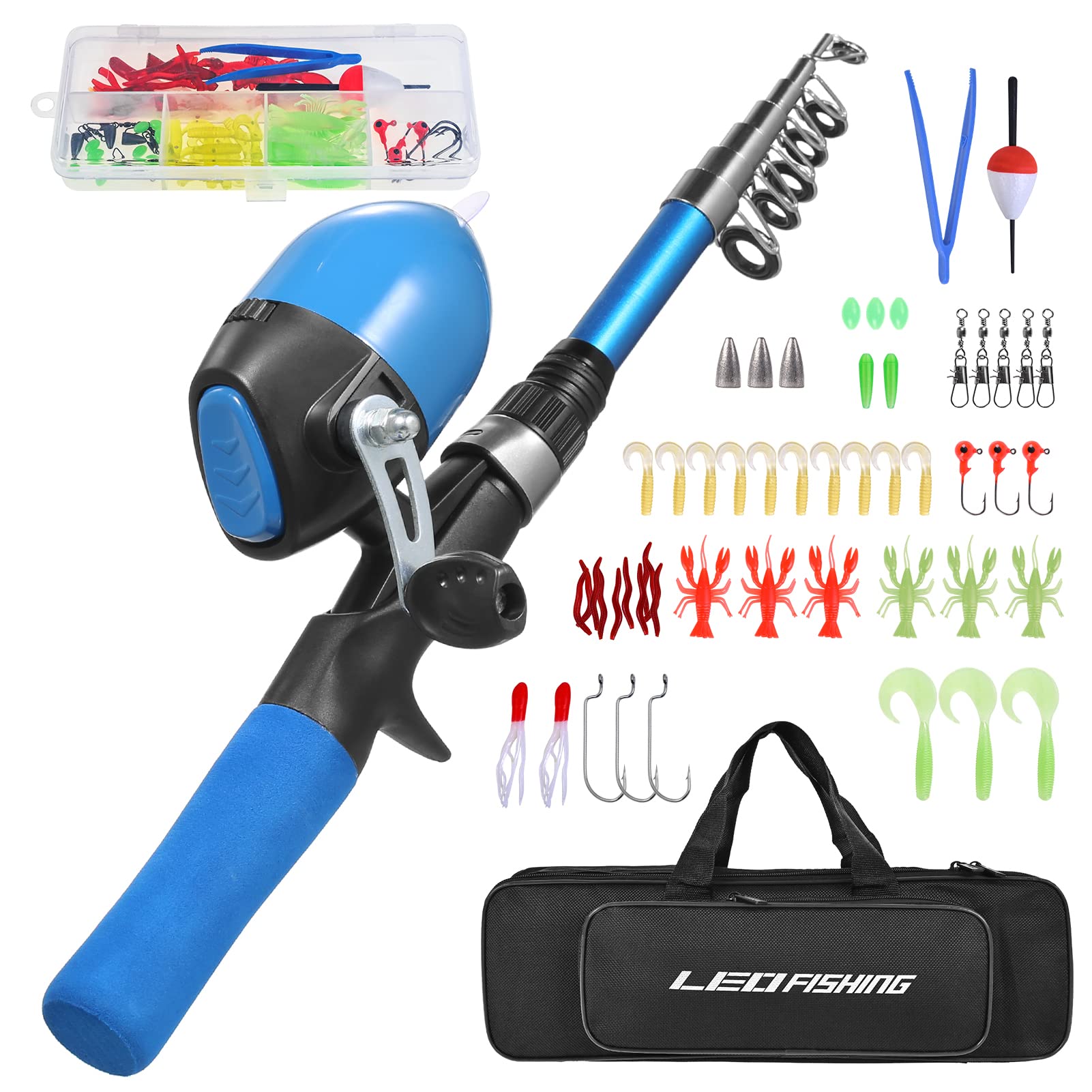 Lixada Kids Fishing Rod and Reel Combo Starter Kit - Spincast Fishing Pole with Lures, Hooks & Tackle | Perfect for Beginners, Outdoor Camping & Family Fishing Trips