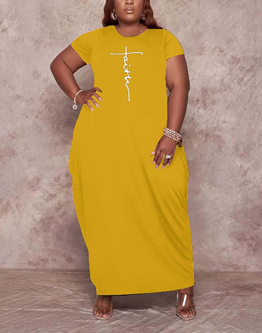 Fooullaide Women's Plus Size Casual Summer Dress - Short Sleeve V-Neck Loose Oversized Flowy Long T-Shirt Dress with Pockets | Perfect for Beach, Vacation & Everyday Wear