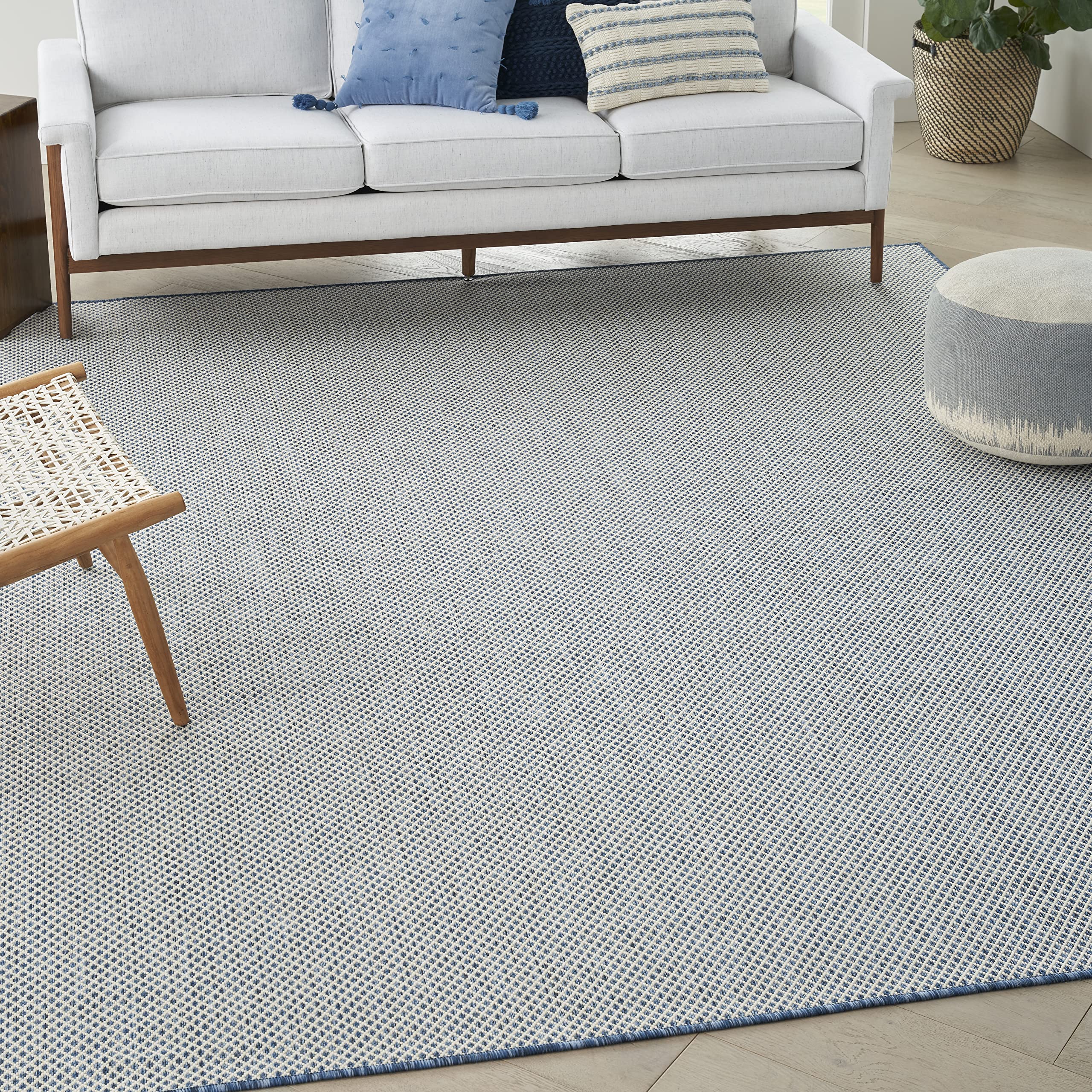 Nourison Courtyard 8' x 10' Indoor/Outdoor Area Rug - Ivory Blue Geometric Design, Easy to Clean, Non-Shedding - Perfect for Bedroom, Living Room, Dining Room, Deck, Patio & Backyard (8x10) | Durable & Stylish Home Decor for All Seasons