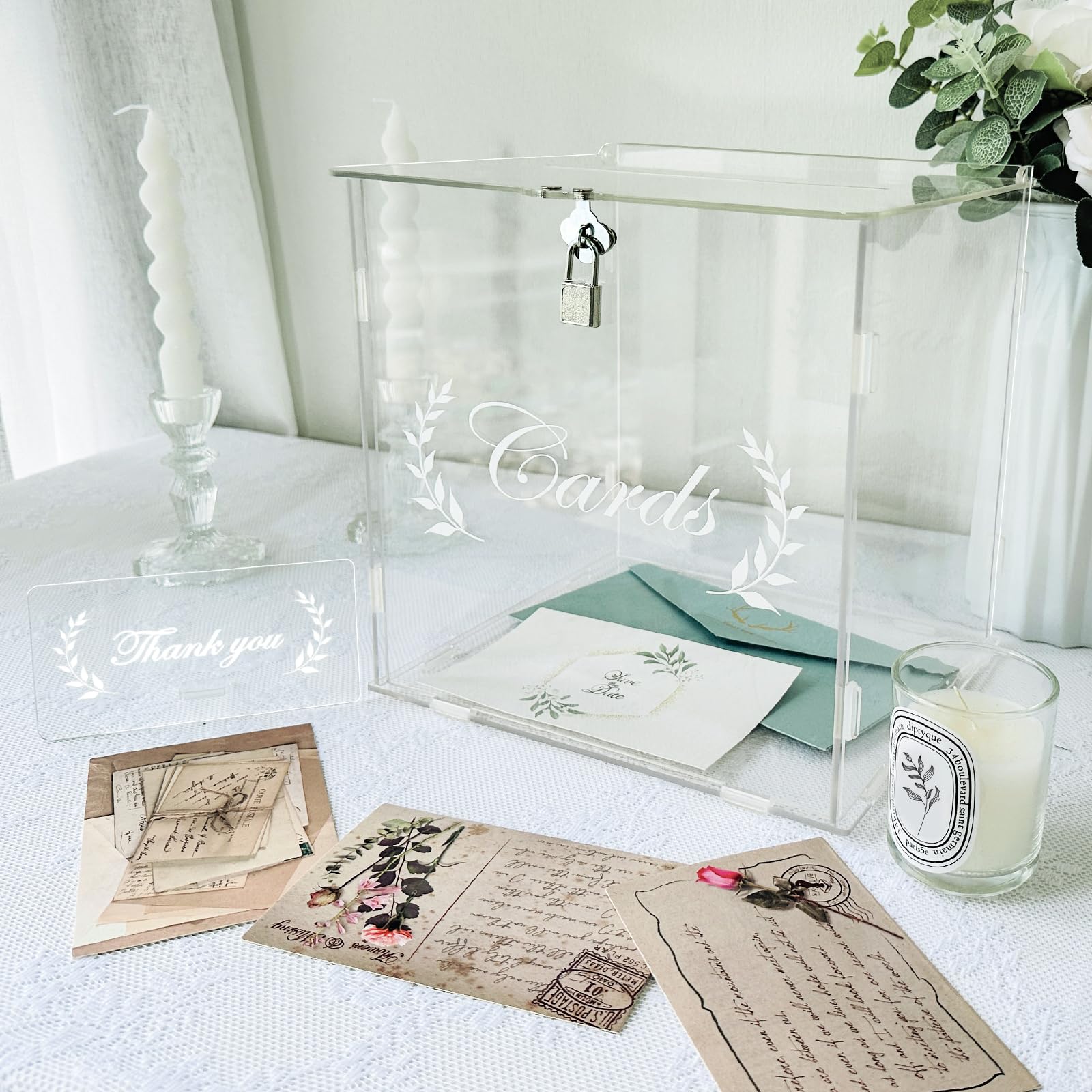 Clear Acrylic Card Box with Lock - Gift Card Holder for Wedding, Anniversary, Birthday & Graduation | Money Box for Reception, Bridal Shower & Rustic Decorations | Perfect for Party Favors & Cash Gifts