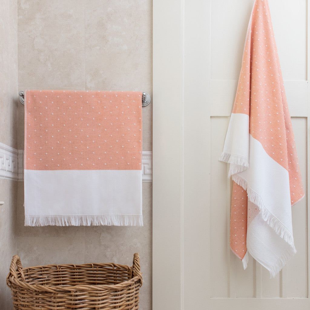 Premium Coral Dot Fouta Towel Resort Bundle - 4 Washcloths, 4 Hand Towels, 4 Bath Towels & 2 Bath Sheets - Soft & Absorbent Luxury Towel Set for Spa, Beach & Home Use