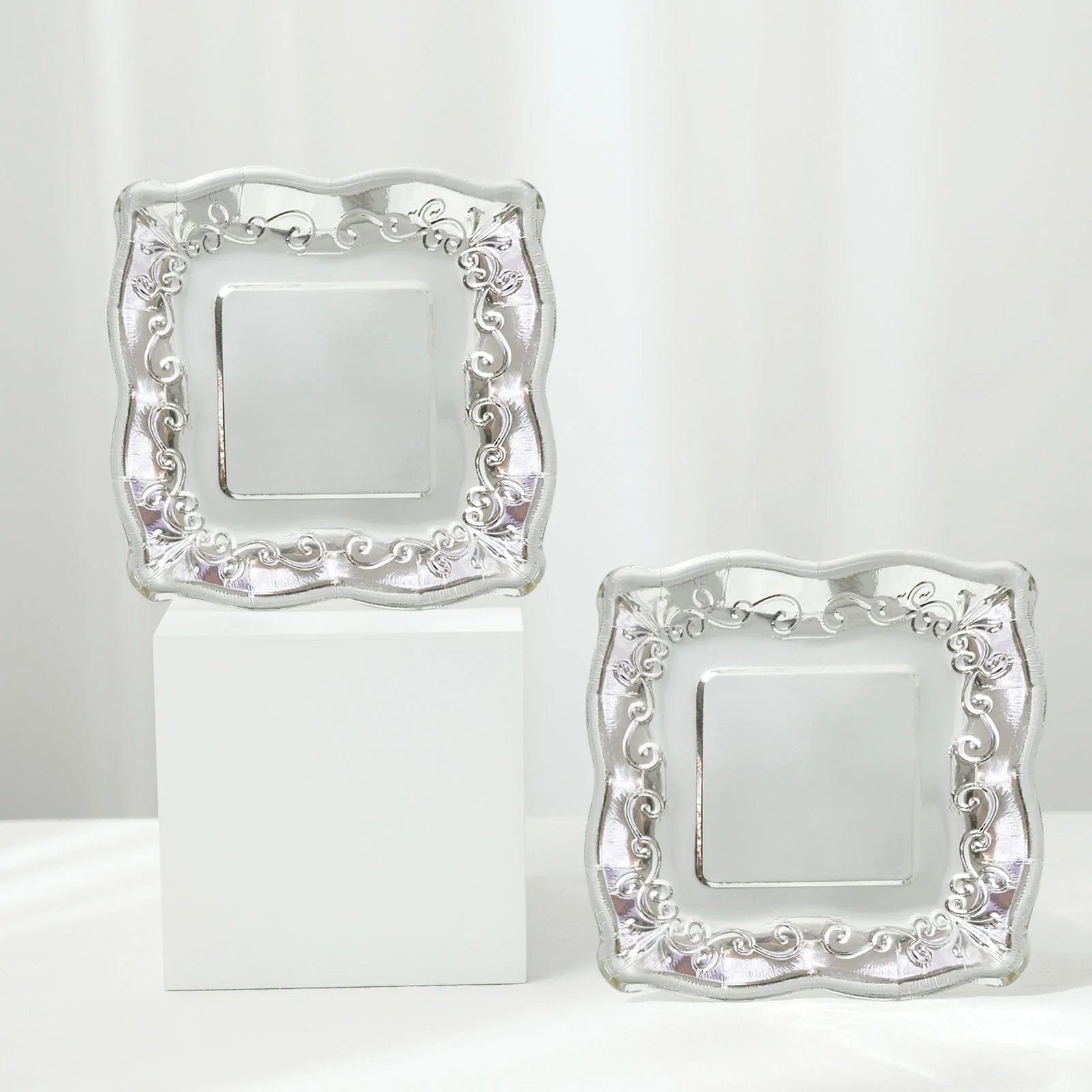 25 Pack Square Disposable Dessert Plates with Elegant Scroll Design - Perfect for Parties, Weddings, and Dinner Events