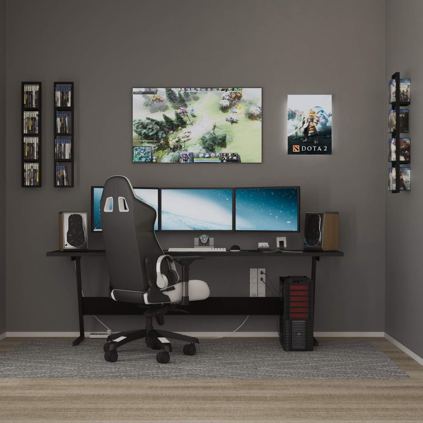 Space Black Floating Shelves for Wall - 34 Inch Set of 5, Modern Video Game & DVD Storage Shelves, Cube Organizer for Living Room, Bedroom, and Office Decor