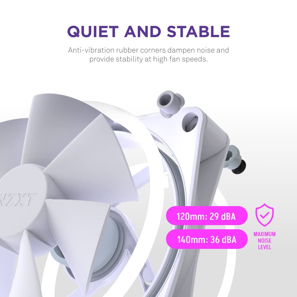NZXT F140 RGB Duo Twin Pack - 2 x 140mm Dual-Sided RGB PC Cooling Fans with PWM & RGB Controller - 20 Addressable LEDs, Fluid Dynamic Bearing - High Airflow & Static Pressure for Gaming PC, Case Cooling - White (Perfect for PC Builds, Case Mods & RGB Lighting Setups)