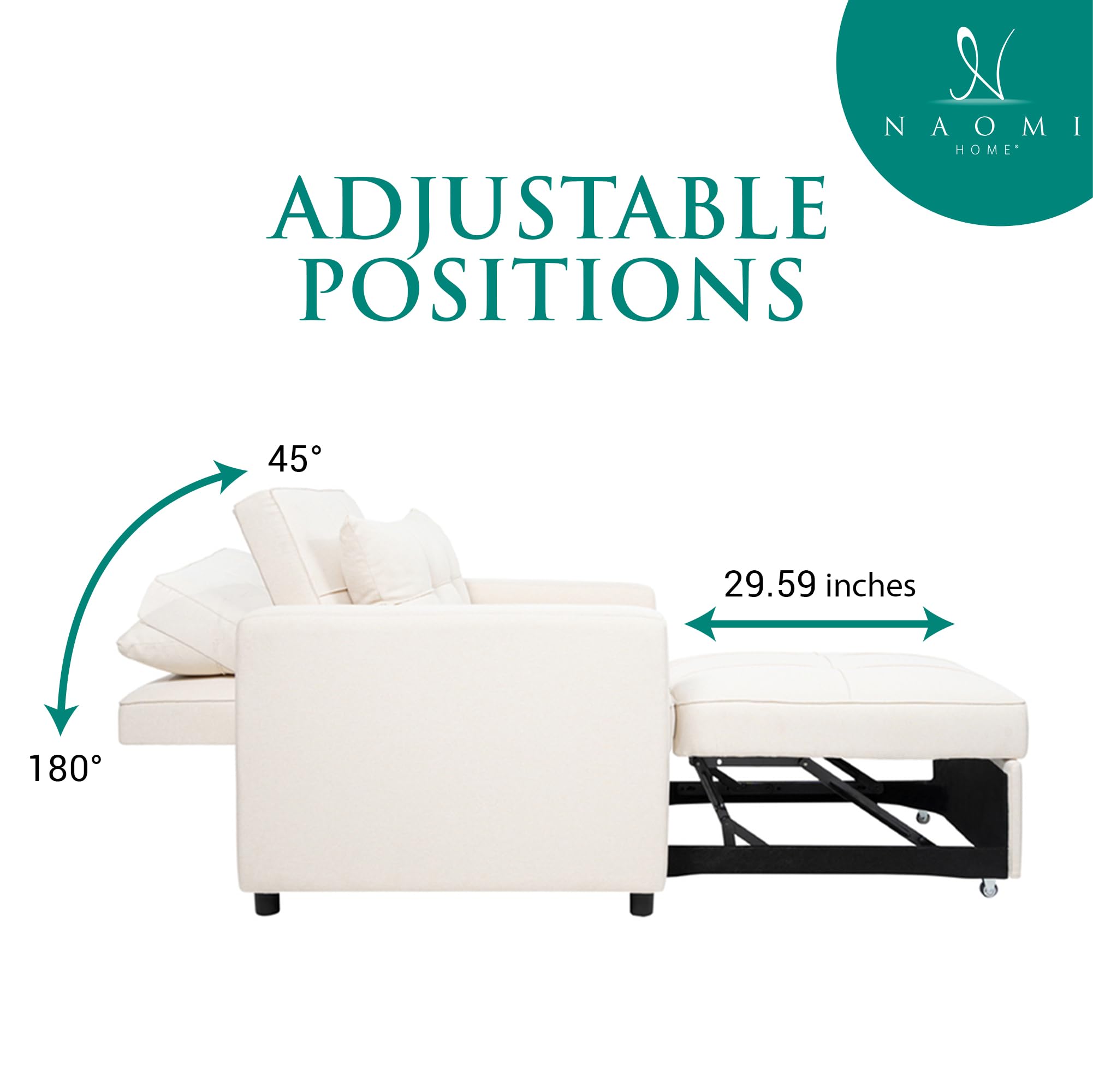 3-in-1 Convertible Sofa Chair Bed for Adults - Foldable Adjustable Backrest Linen Futon - Modern Pull Out Sleeper Sofa for Living Room, Guest Room & Small Spaces (Cream)