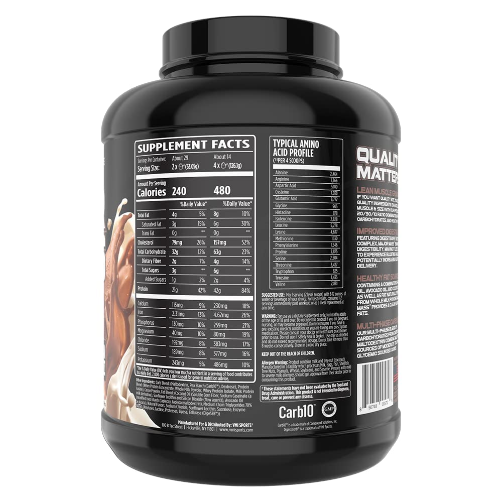 VMI Sports Major Mass Lean Mass Gainer Protein Powder - Chocolate Milkshake Flavor 4lbs for Muscle Growth & Weight Gain | High Protein Supplement for Men & Women | Post-Workout Recovery & Bodybuilding Nutrition