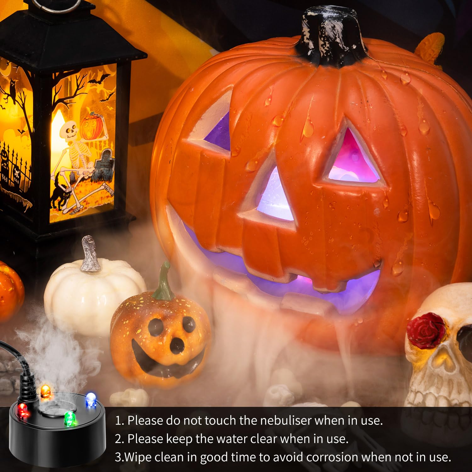 3Pcs Ultrasonic Mist Maker with 4 LED Lights - Mini Fog Machine for Water Fountain, Fish Tank, Halloween Decor - Portable Water Atomizer for Home, Garden, and Party Decorations