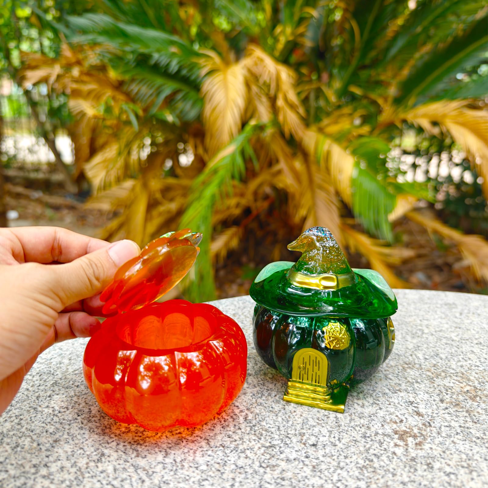 Halloween Resin Molds - 2 Pack Pumpkin Jar Silicone Molds with Witch Lid for DIY Epoxy Crafts, Jewelry Making & Candy Storage | Perfect for Halloween Decorations, Party Favors & Handmade Gifts