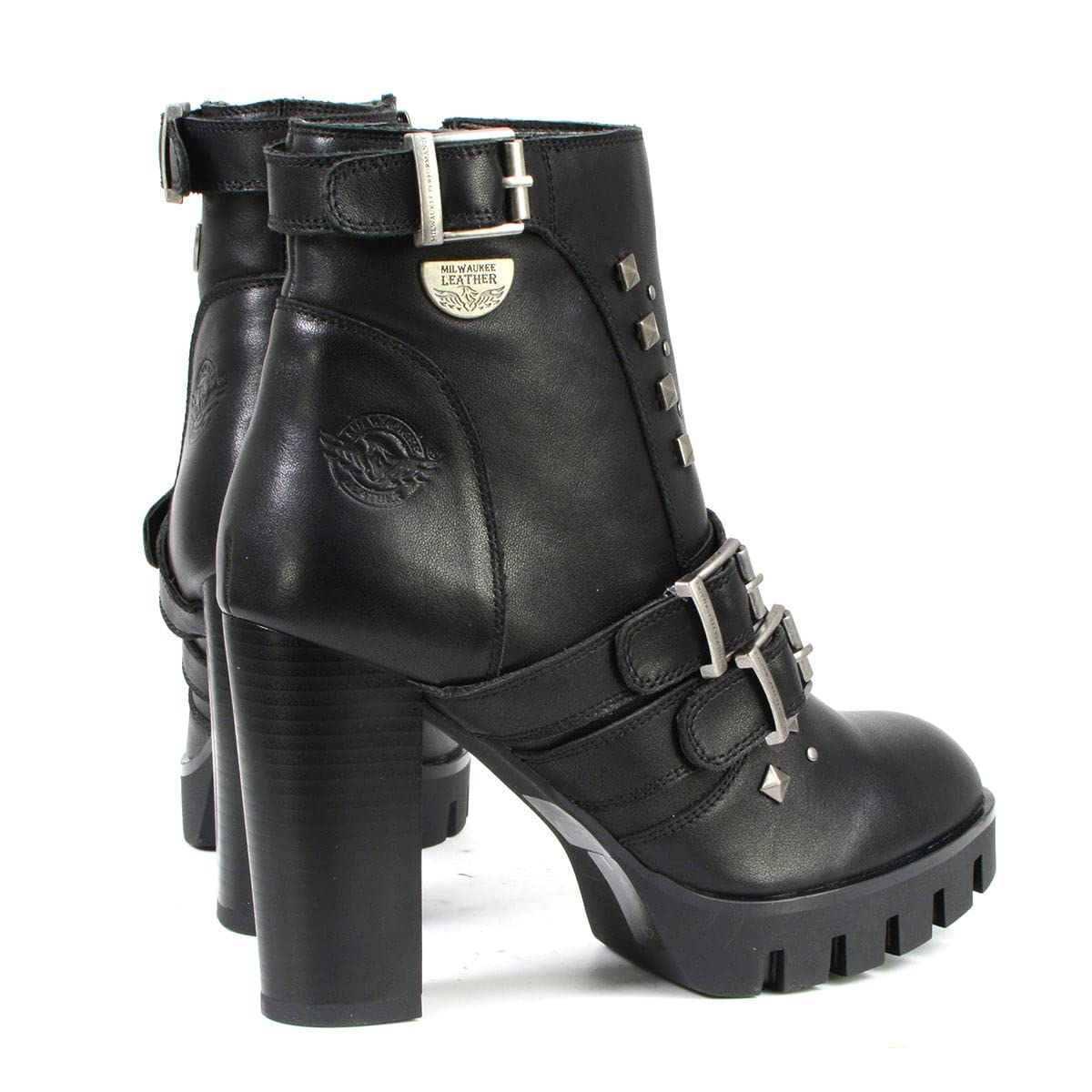 Milwaukee Leather MBL9456 Women's Premium Black Leather Fashion Platform Boots with Straps - Size 7 | Stylish Ankle Boots for Casual Outfits, Date Nights & Fall Fashion