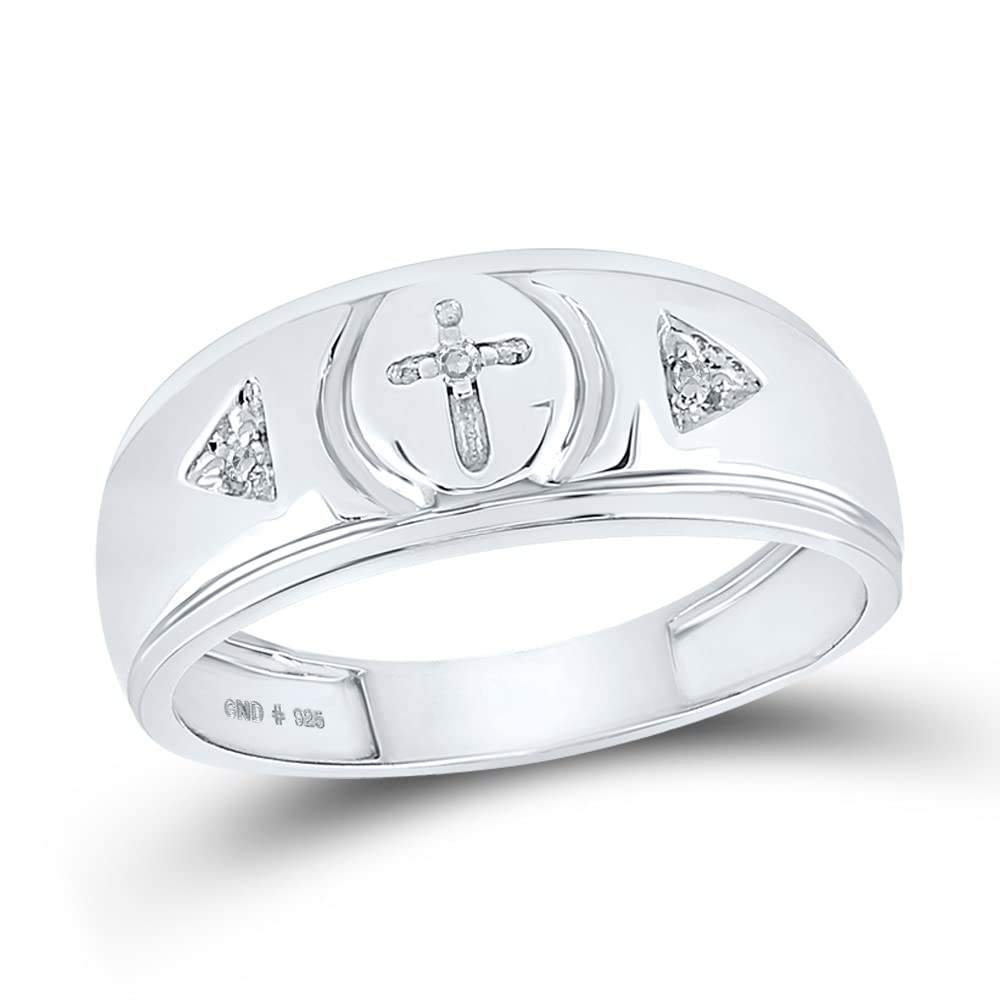 Sterling Silver Men's Diamond Cross Wedding Band Ring - 1/20 CTTW Round Cut for Engagement, Anniversary & Promise Rings - Perfect for Grooms, Bridal Gifts & Special Occasions