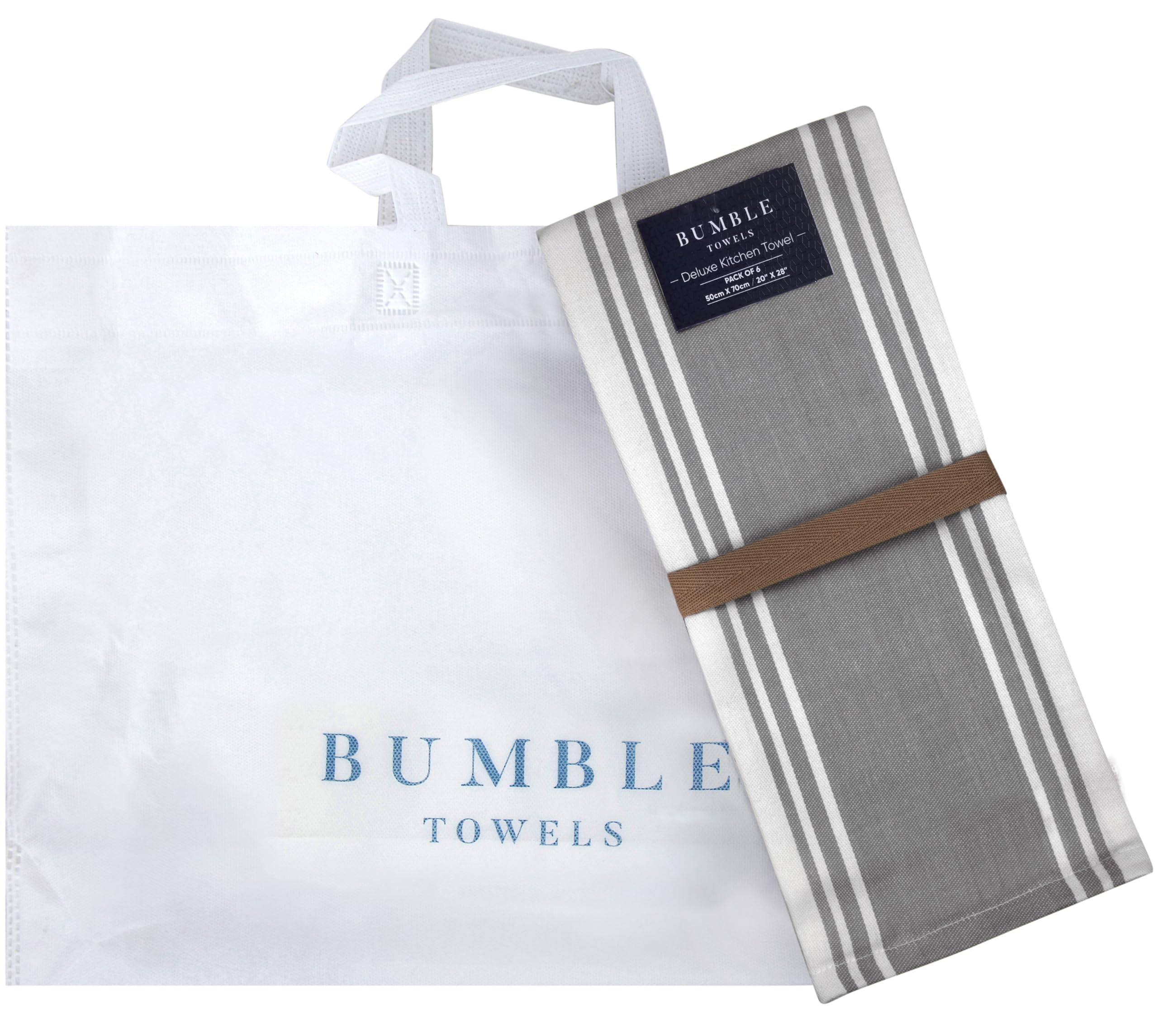 Premium Cotton Kitchen Towels Set (6 Pack, 20”x28”) - Super Absorbent Large Hand & Tea Towels with Hanging Loop | Flat & Terry Weave | Grey Wide Stripe | Perfect for Cooking, Baking, Dish Drying & Kitchen Decor