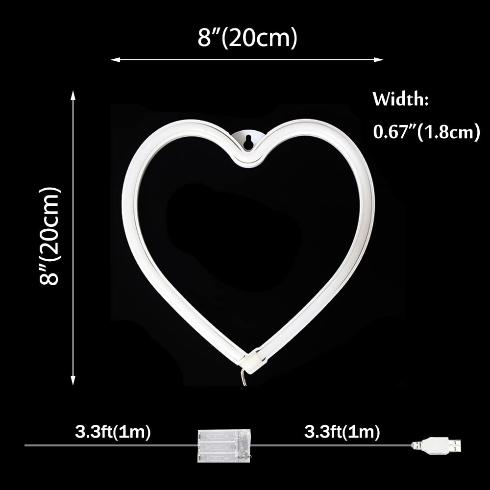Heart Neon Signs - Romantic LED Love Lights for Valentine's Day, Mother's Day & Wedding Decor | USB/Battery Powered Wall Art for Bedroom, Living Room & Party Decorations | Perfect for Anniversary Gifts, Christmas Decor & Home Lighting (Red)