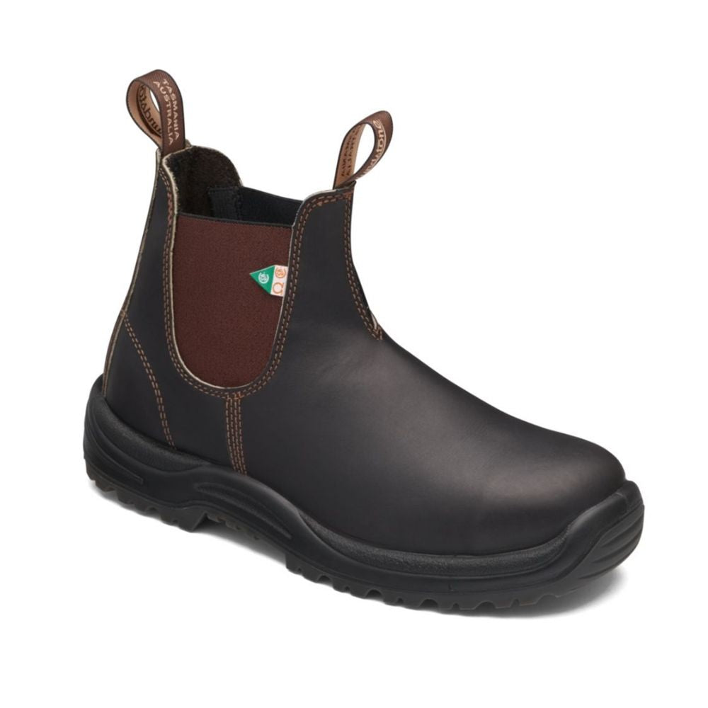 Blundstone 162 Brown Unisex Steel Toe Slip-On Work Boots - Safety Shoes for Construction, Warehouse & Outdoor Work